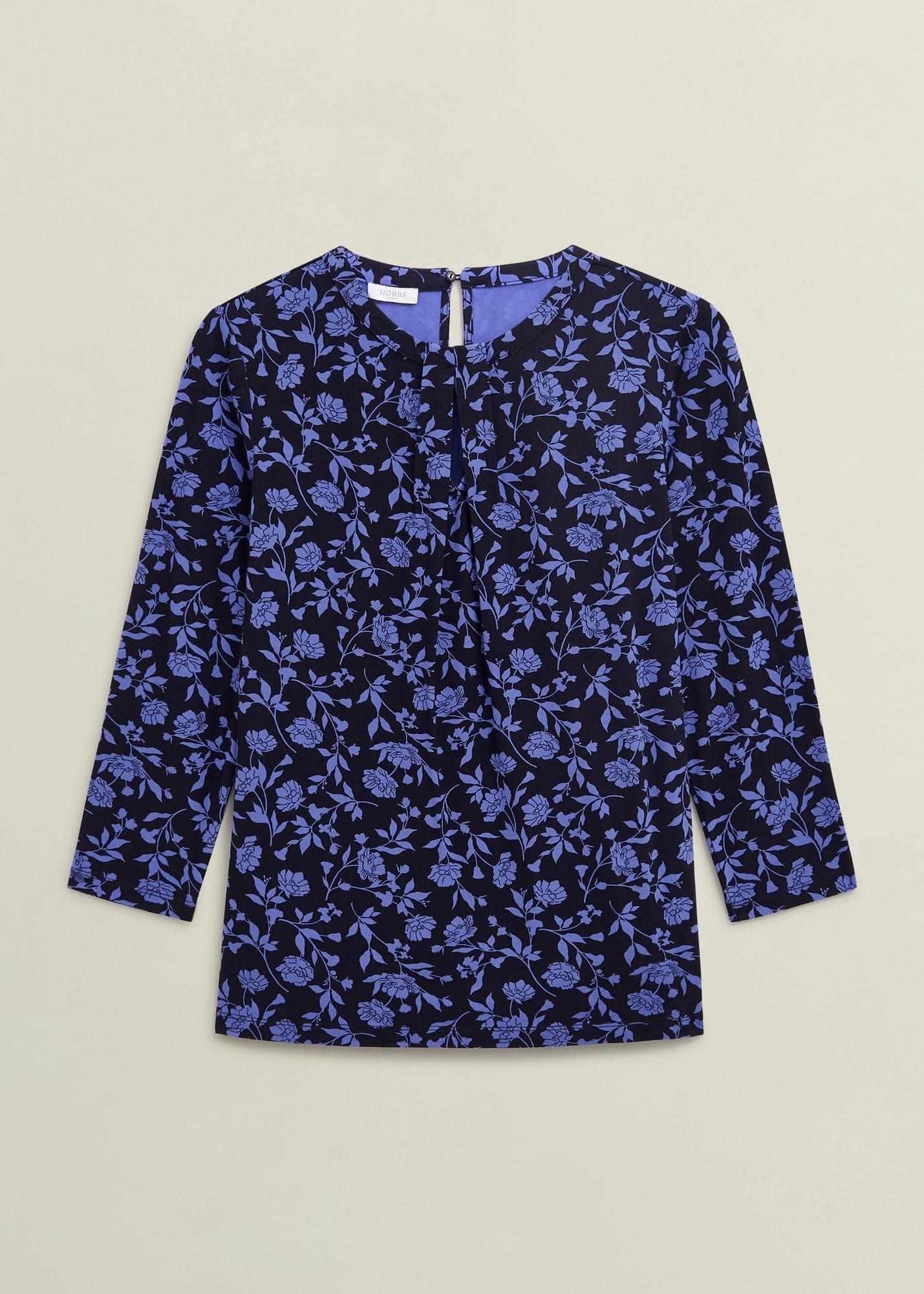 Julia Printed Top, Navy Blue, hi-res