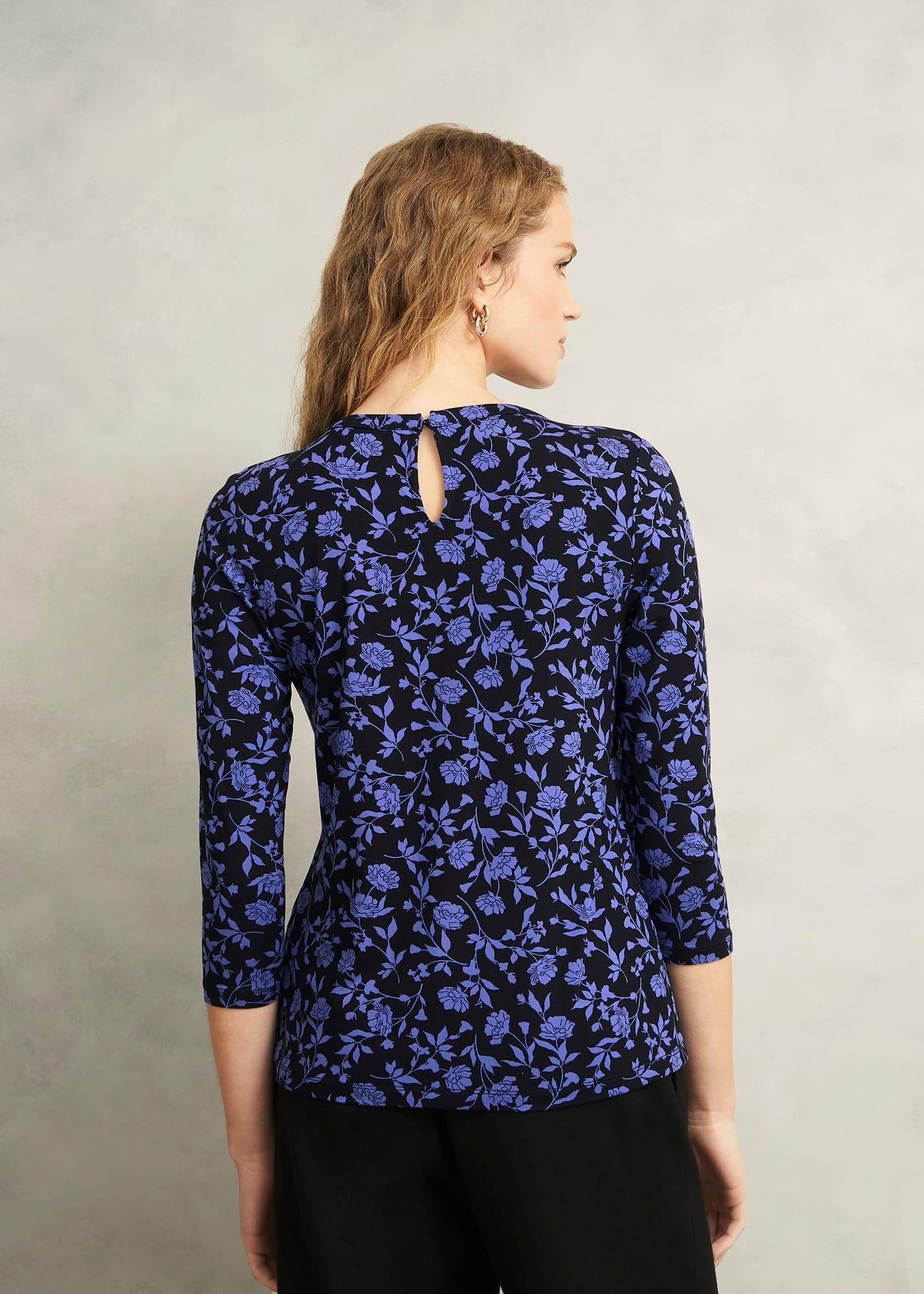 Julia Printed Top, Navy Blue, hi-res