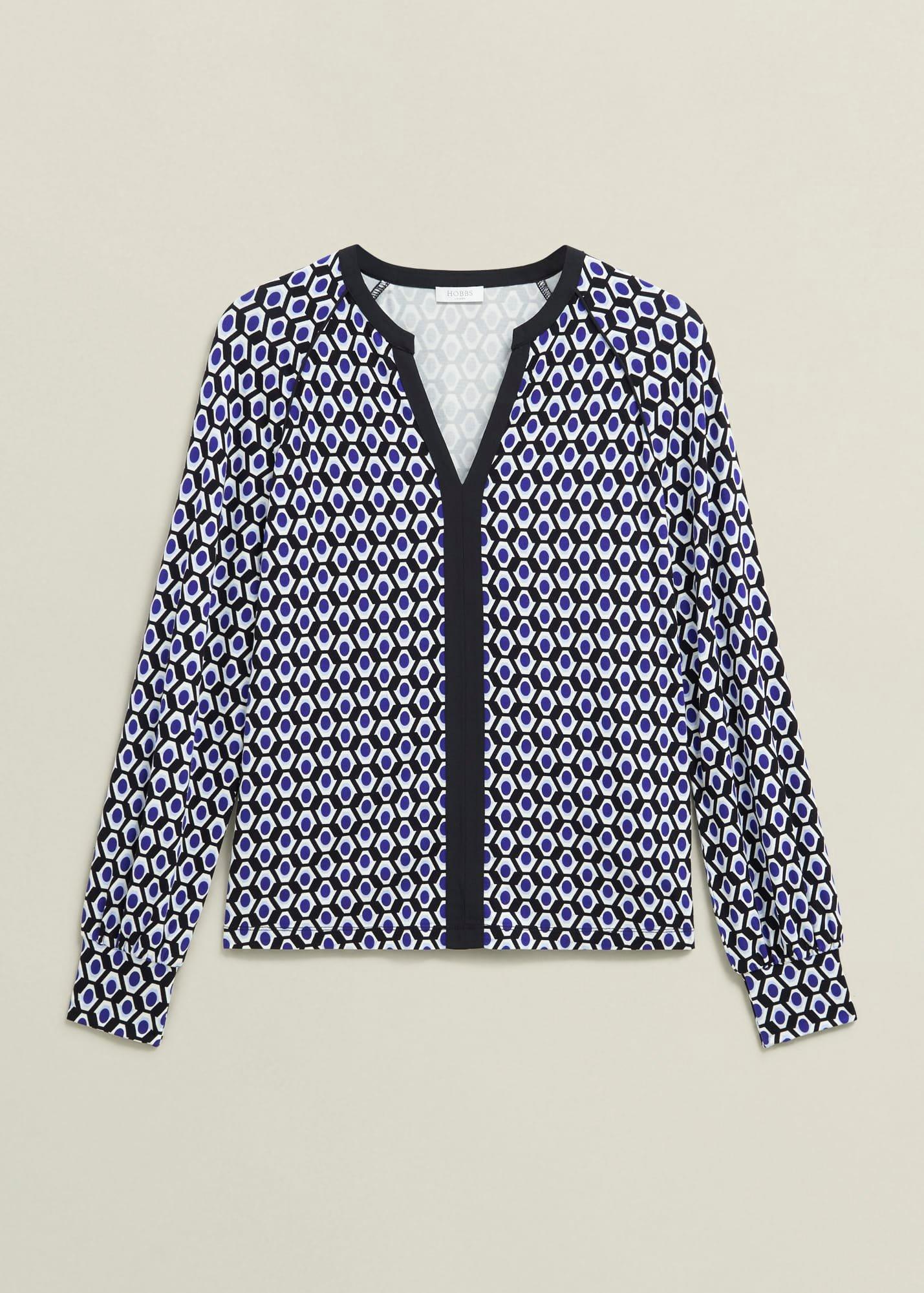 Zelia Printed Top, Blue Multi, hi-res