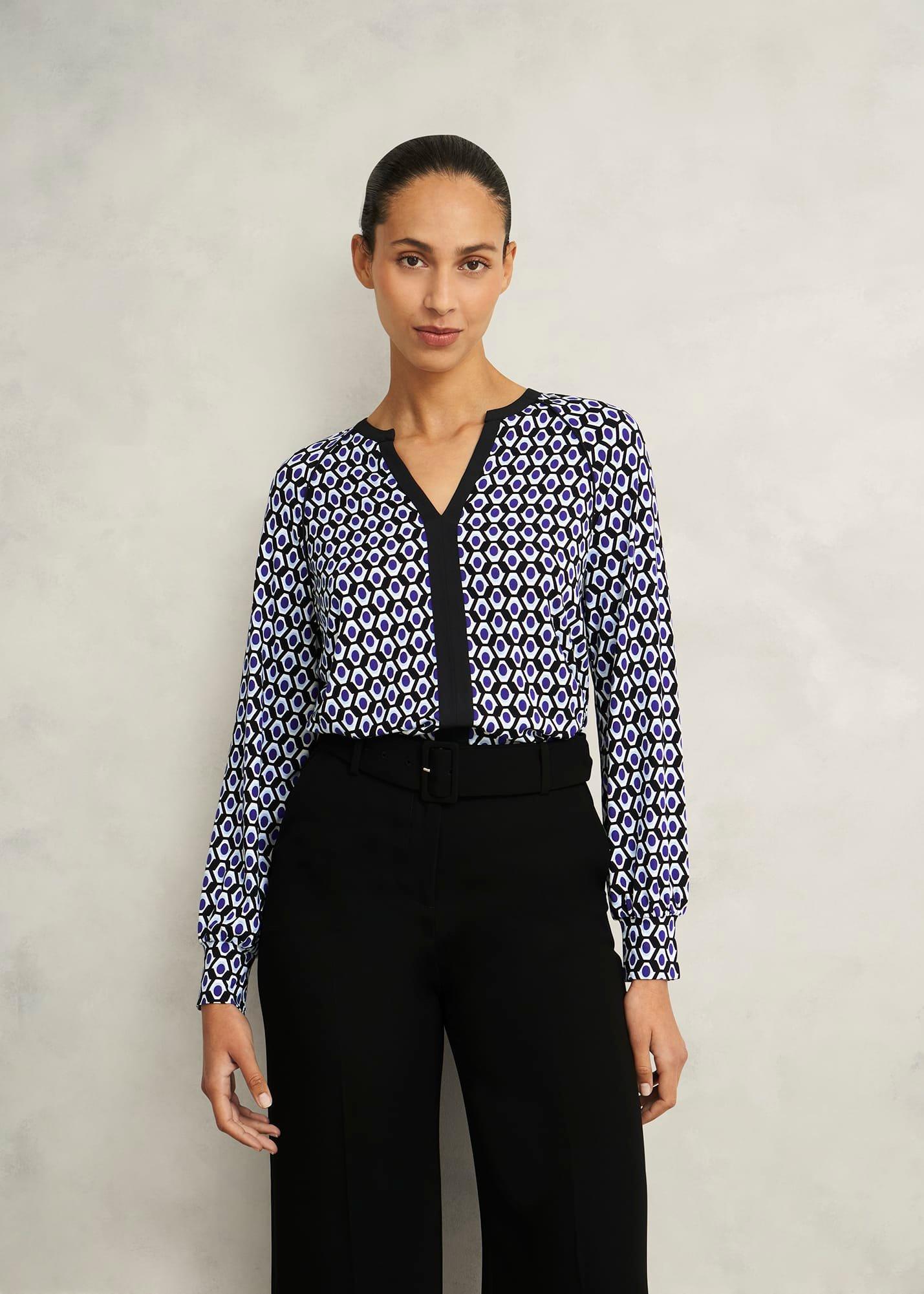 Zelia Printed Top, Blue Multi, hi-res