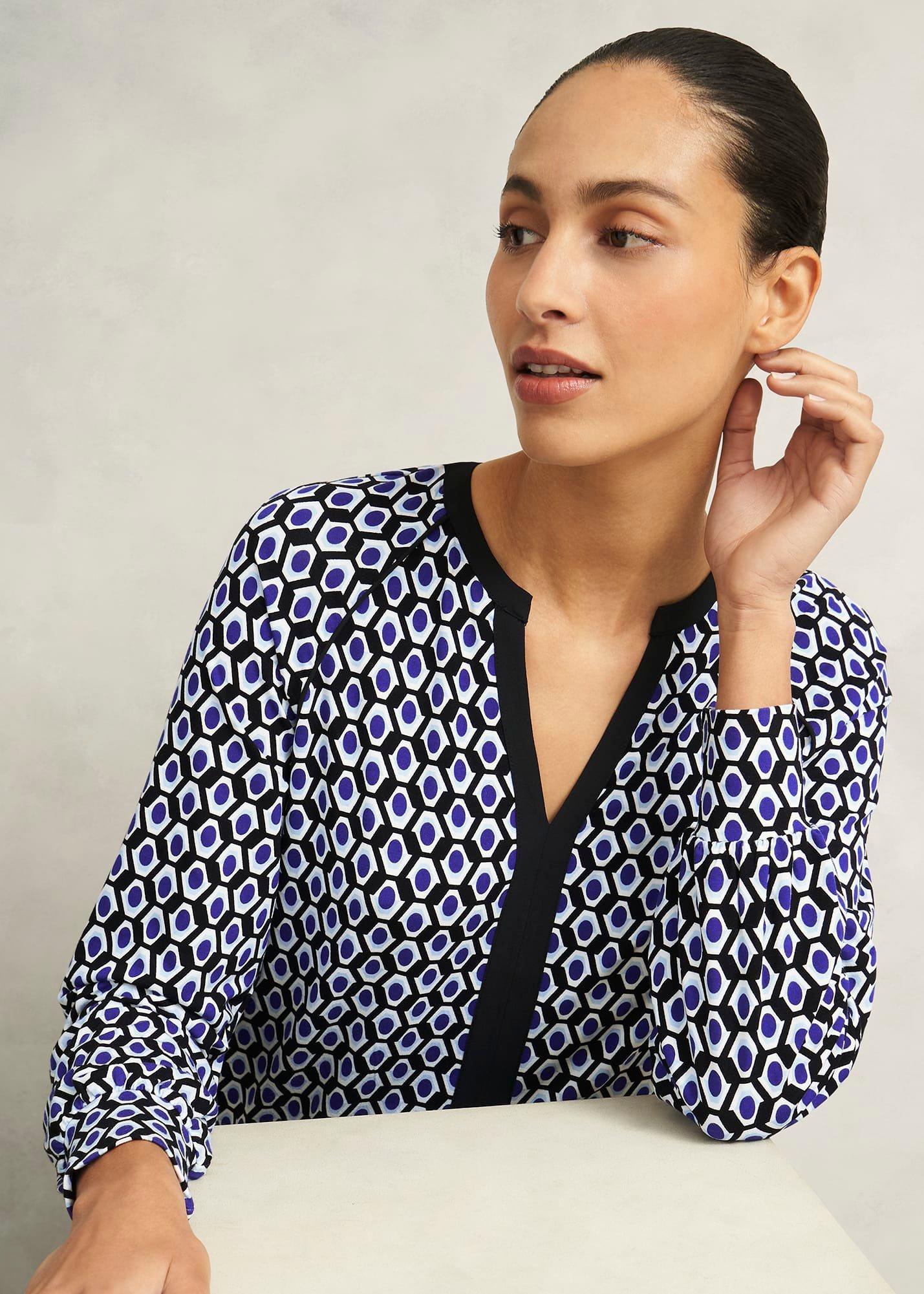 Zelia Printed Top, Blue Multi, hi-res