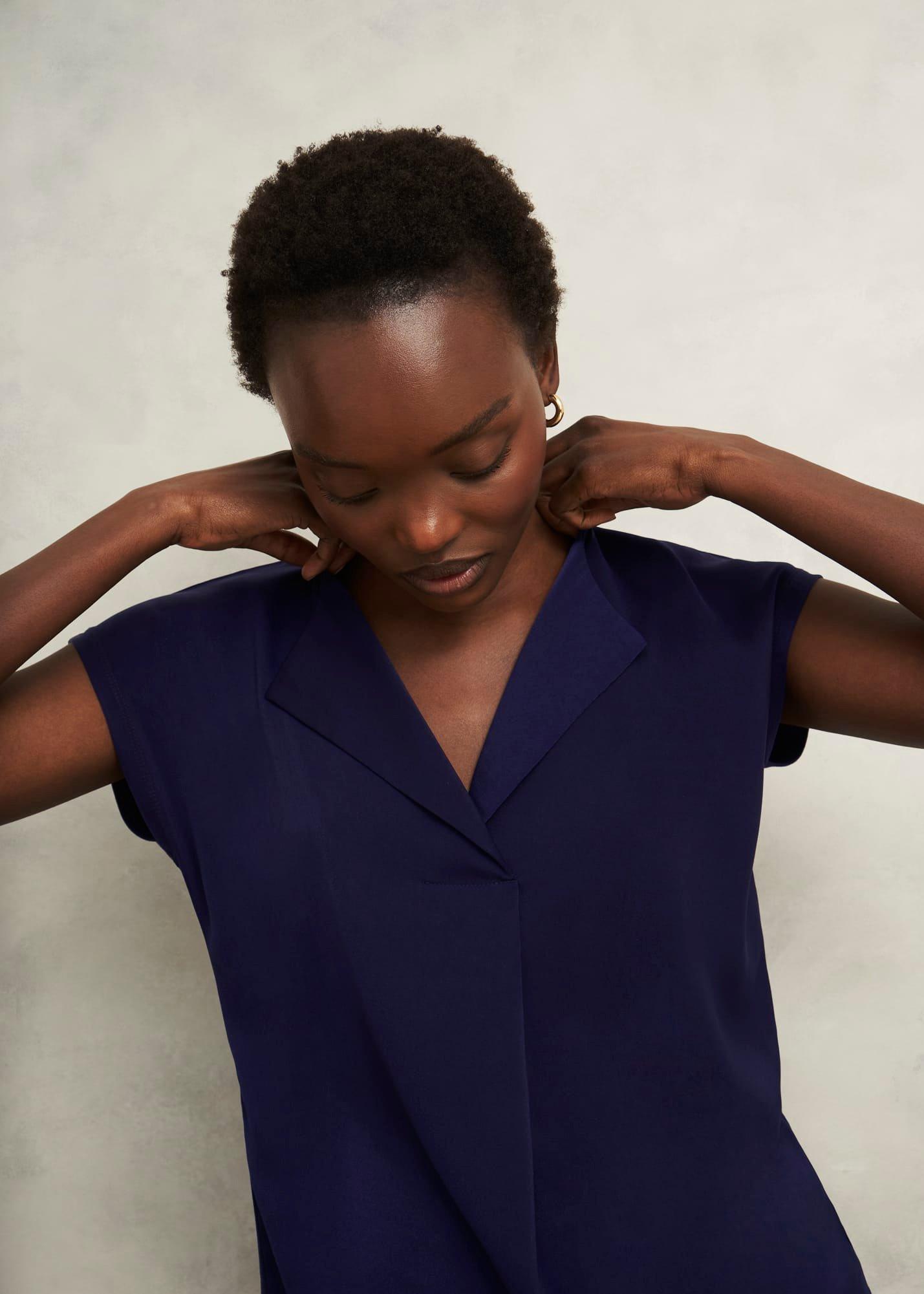 Sylvie Satin Front Top, True Navy, hi-res