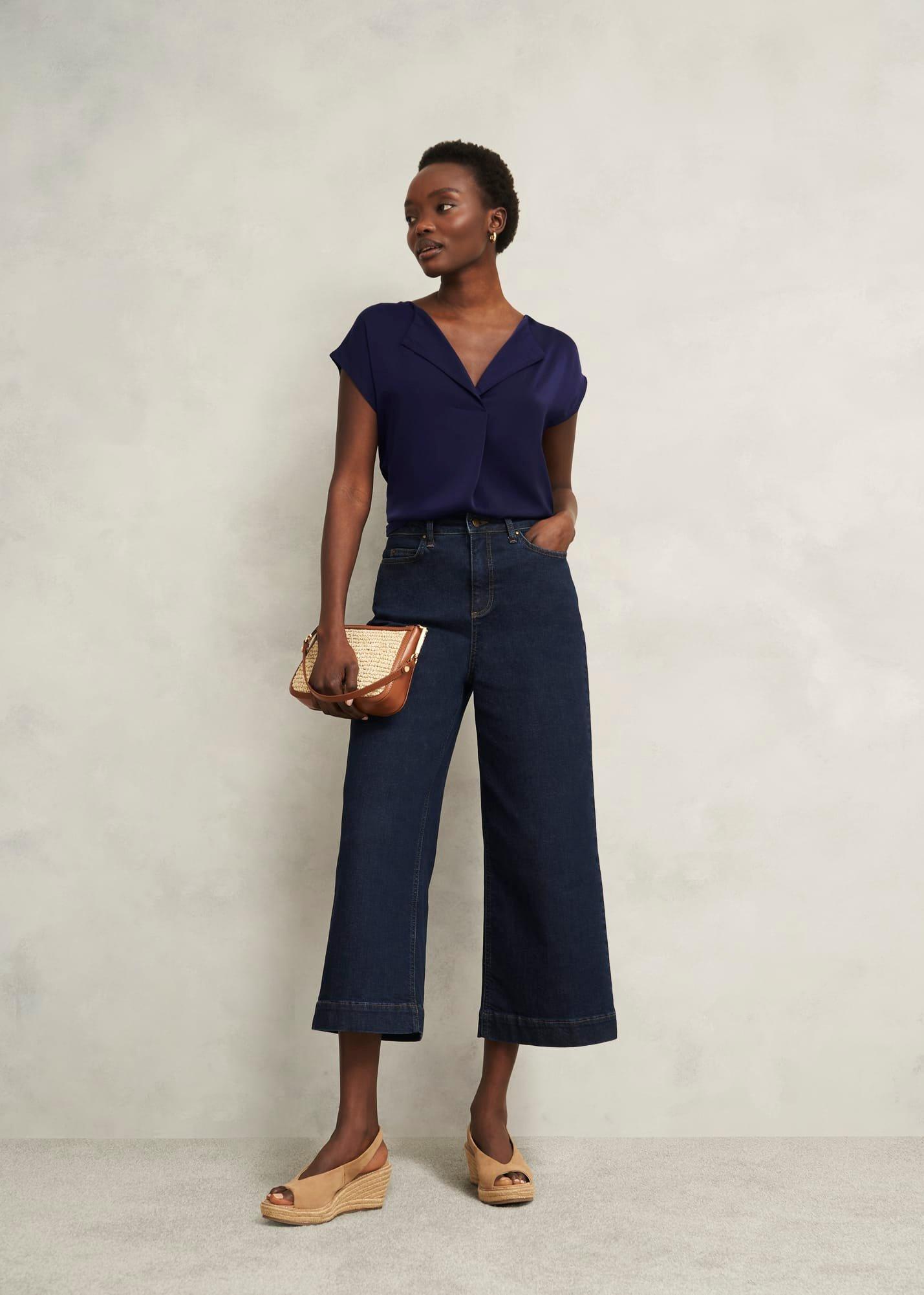 Sylvie Satin Front Top, True Navy, hi-res