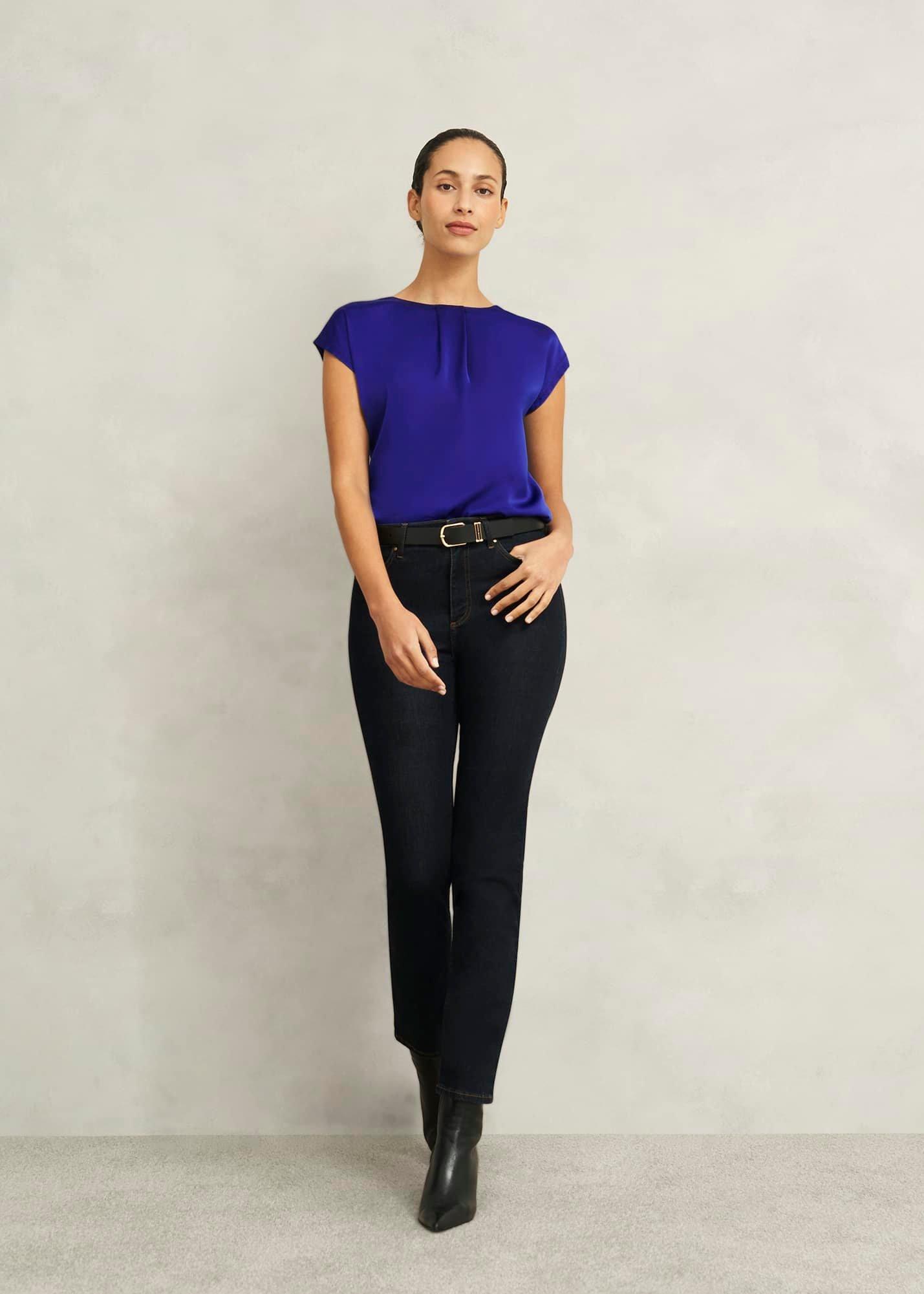 Nita Satin Front Top , Cobalt Blue, hi-res