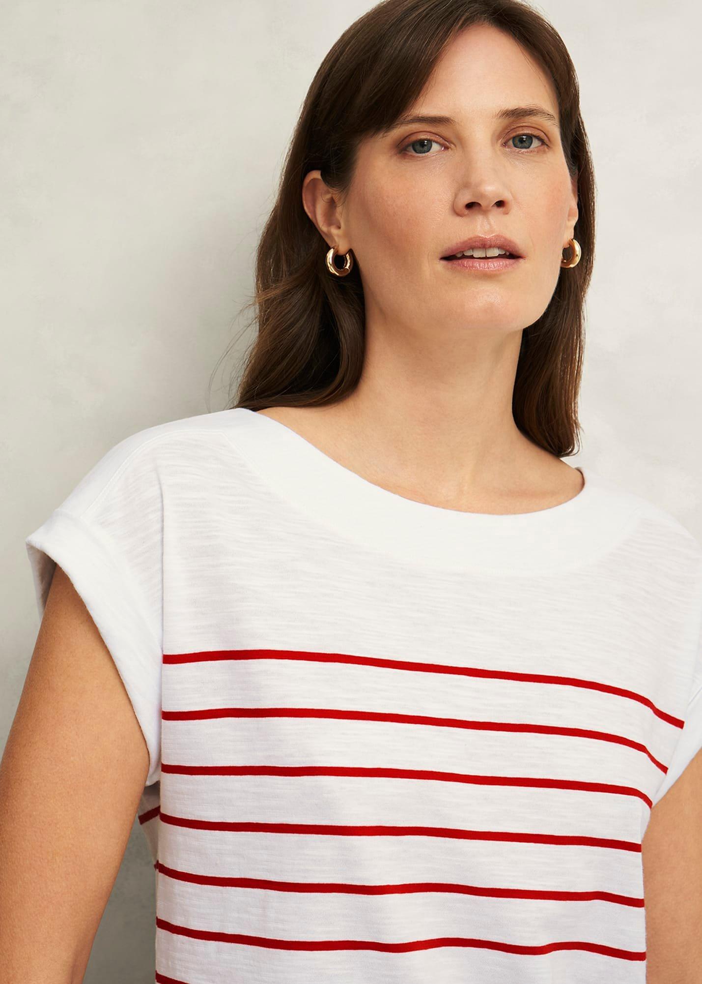 Alycia Cotton Slub Stripe T-Shirt, White Red, hi-res
