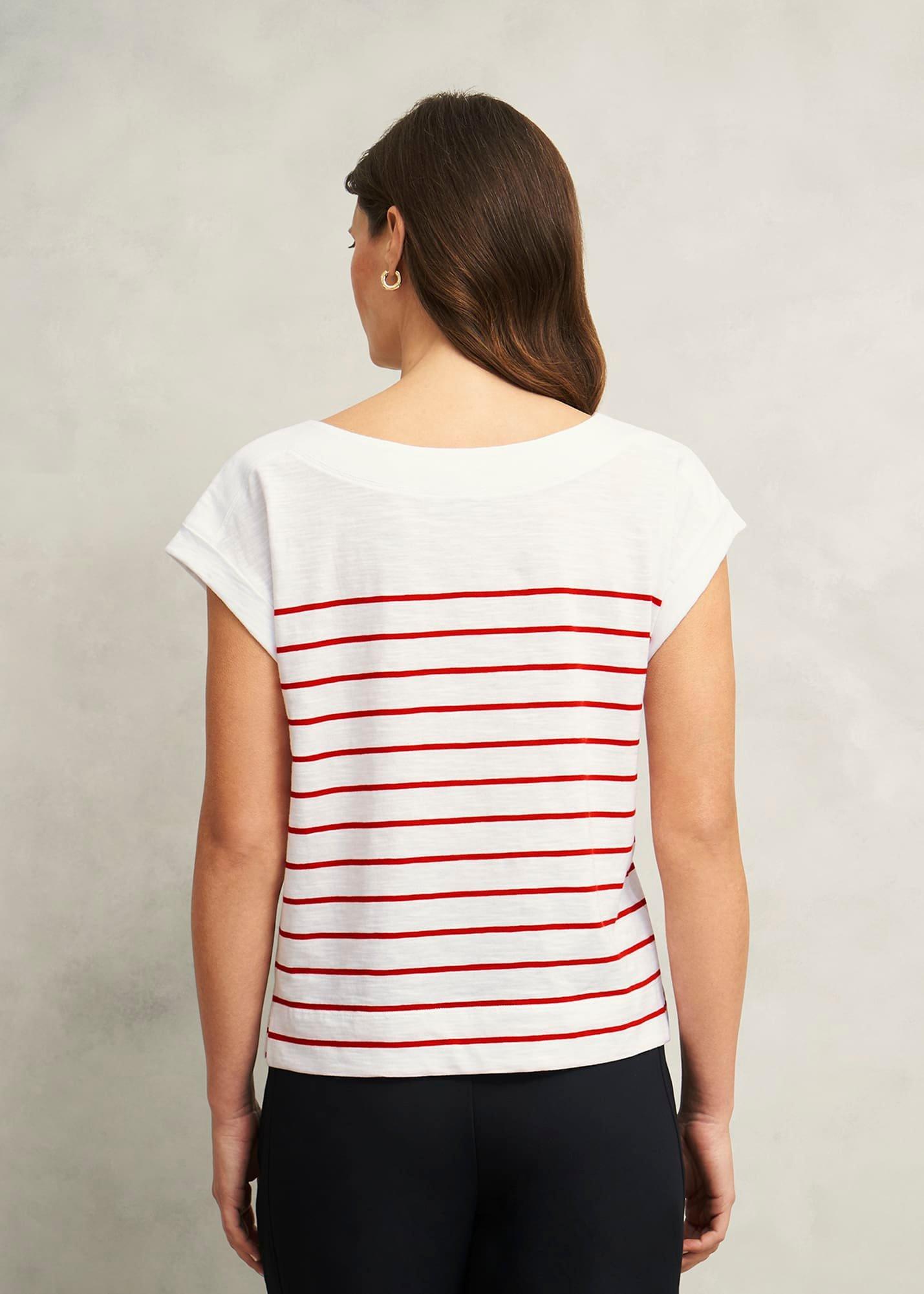 Alycia Cotton Slub Stripe T-Shirt, White Red, hi-res