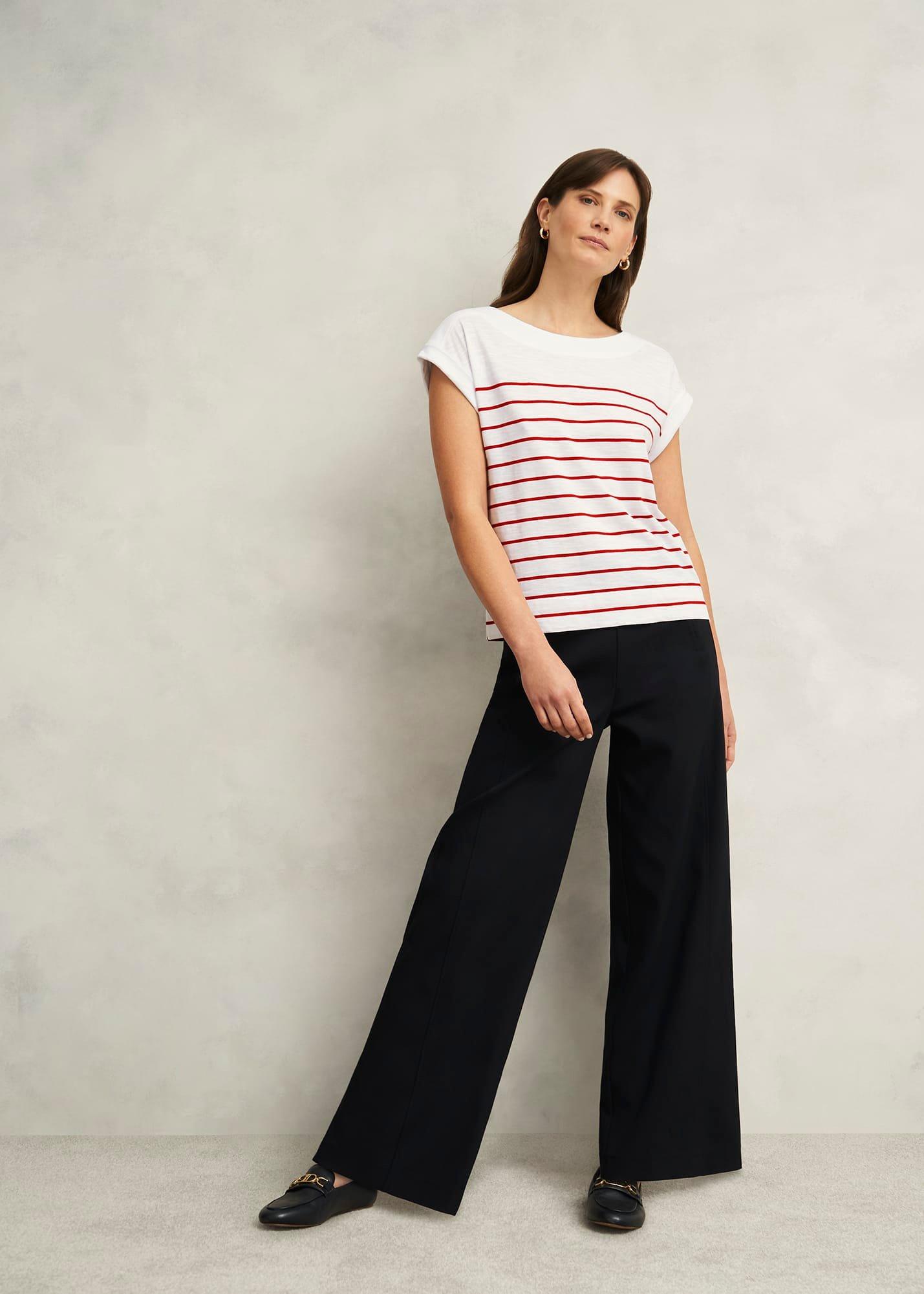 Alycia Cotton Slub Stripe T-Shirt, White Red, hi-res