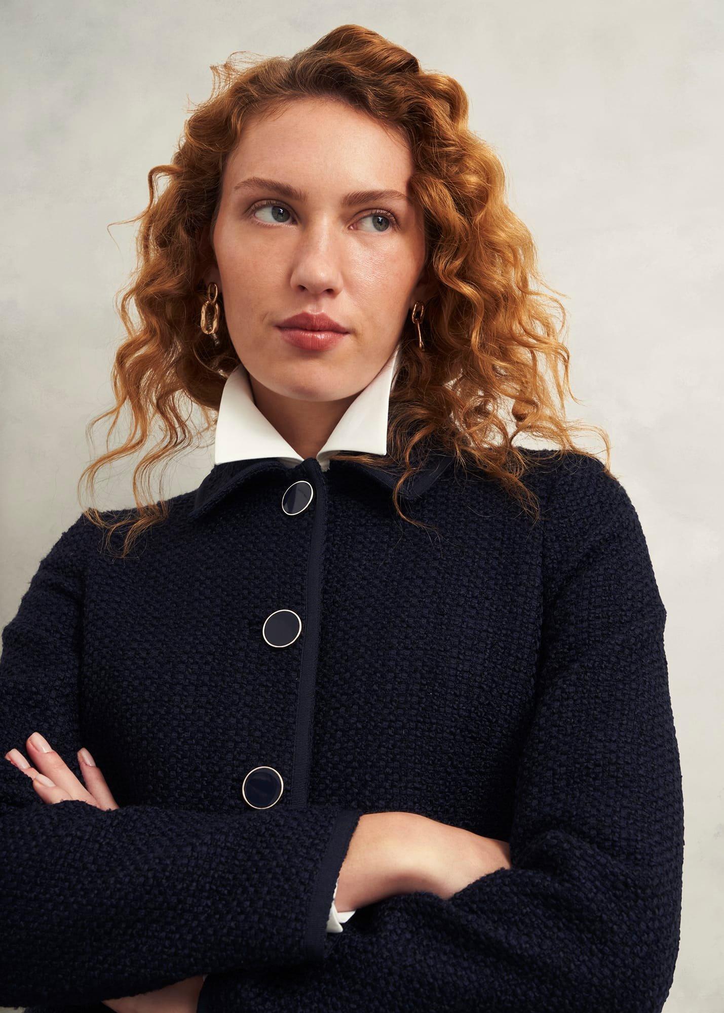 Elaine Tweed Coat, Navy, hi-res