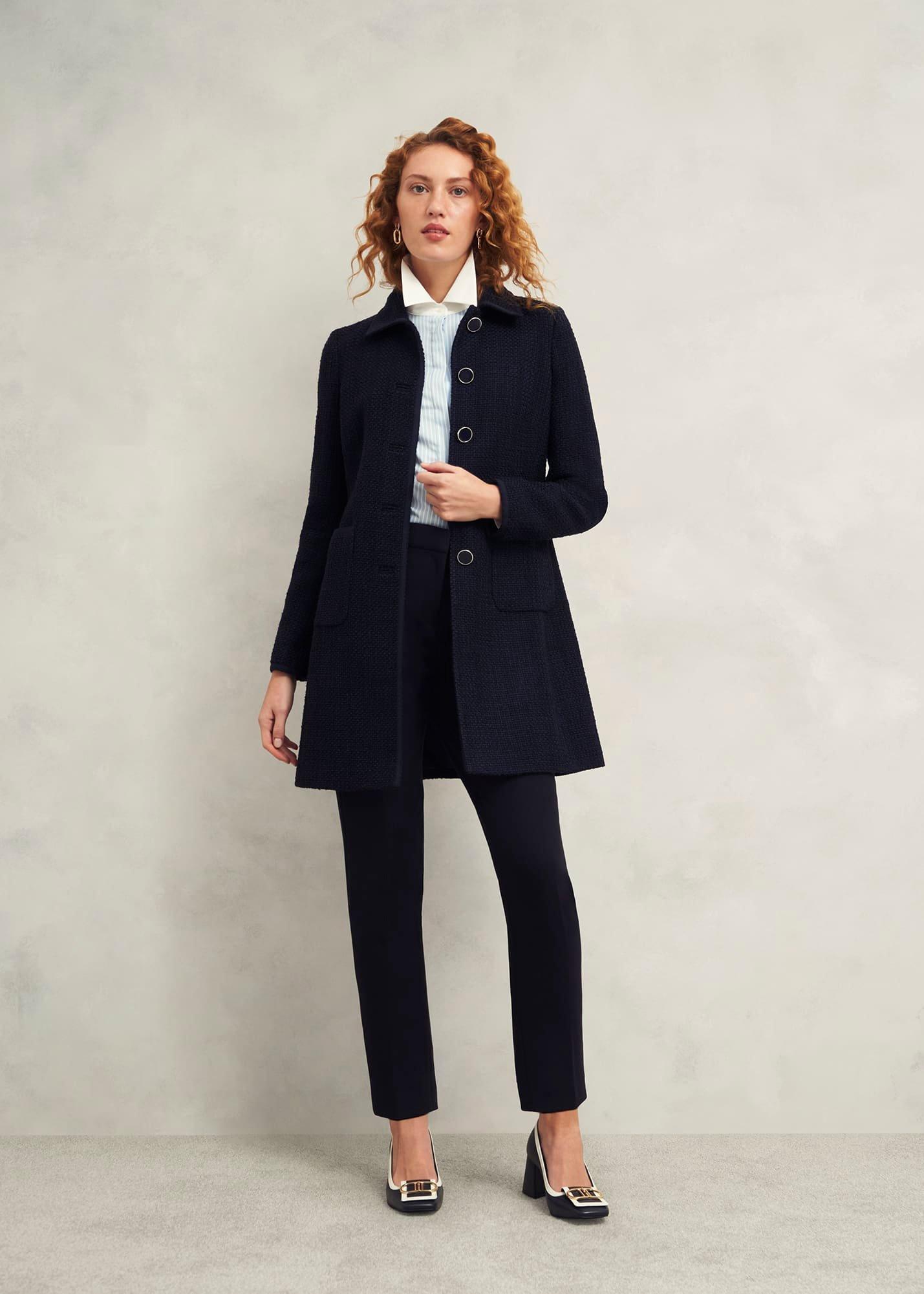 Elaine Tweed Coat, Navy, hi-res