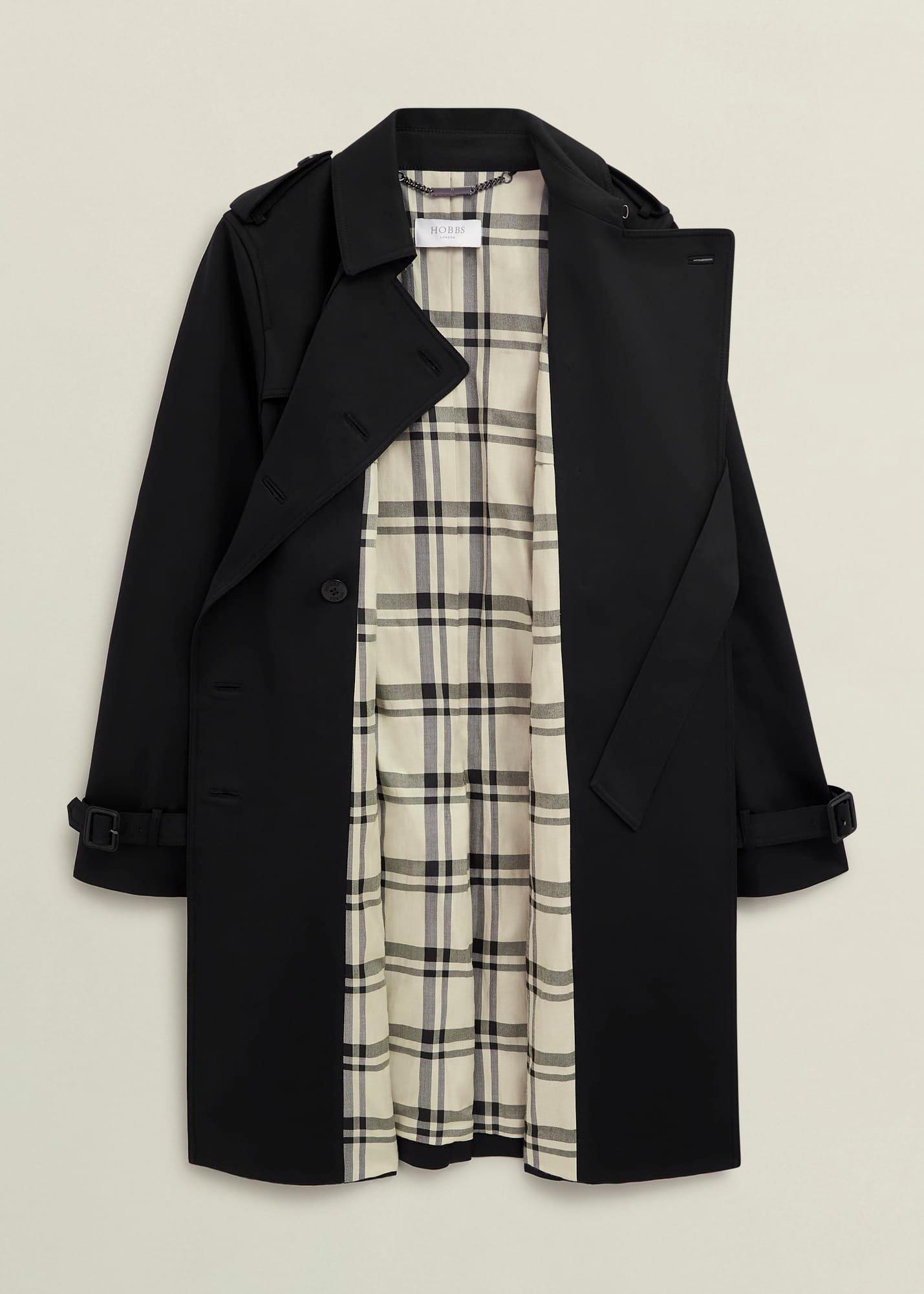 Skylar Shower Resistant Trench Coat, Black, hi-res