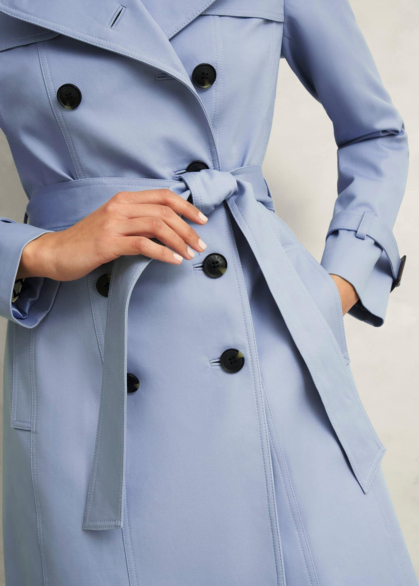 Skylar Shower Resistant Trench Coat, Pale Blue, hi-res