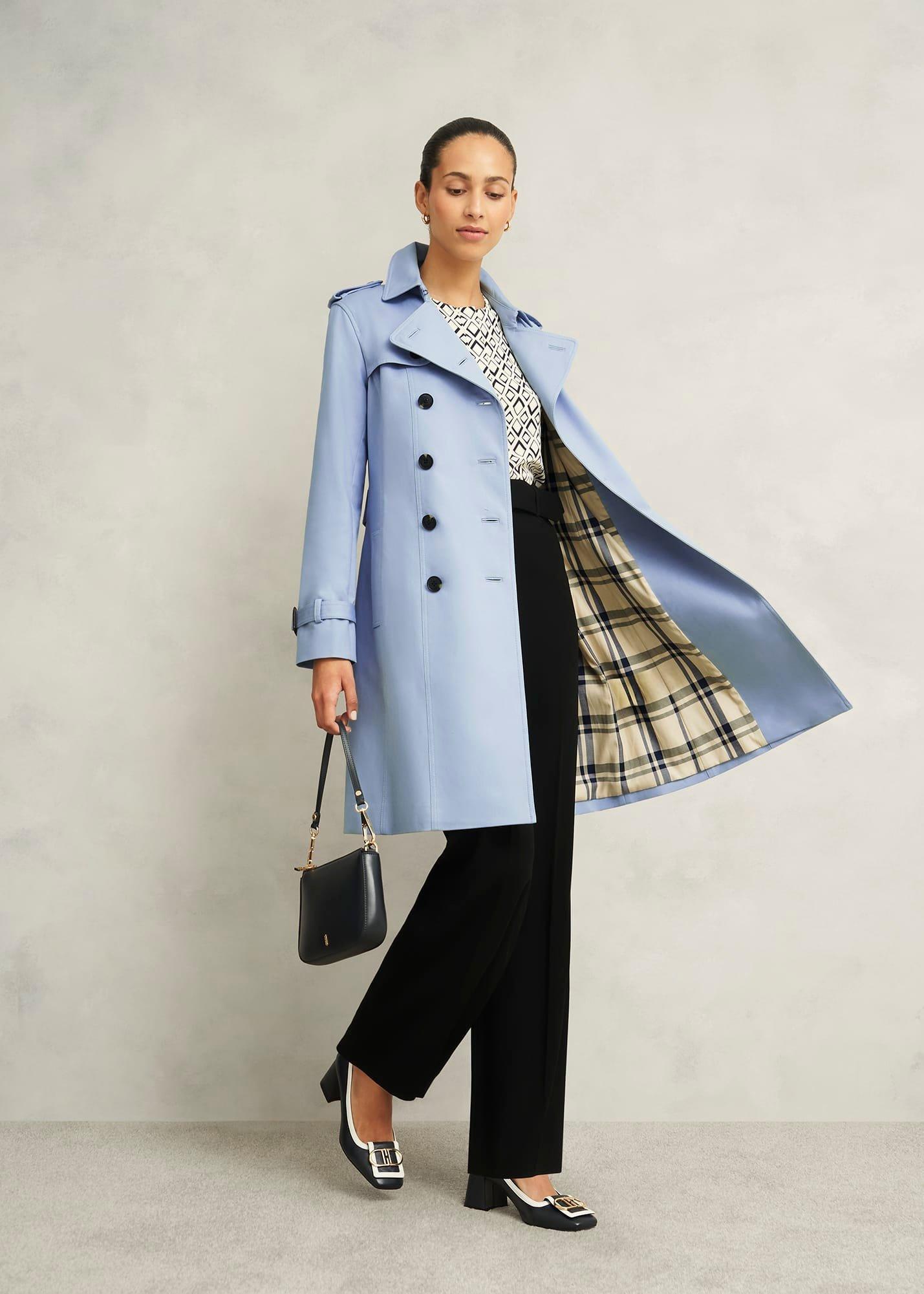Skylar Shower Resistant Trench Coat, Pale Blue, hi-res