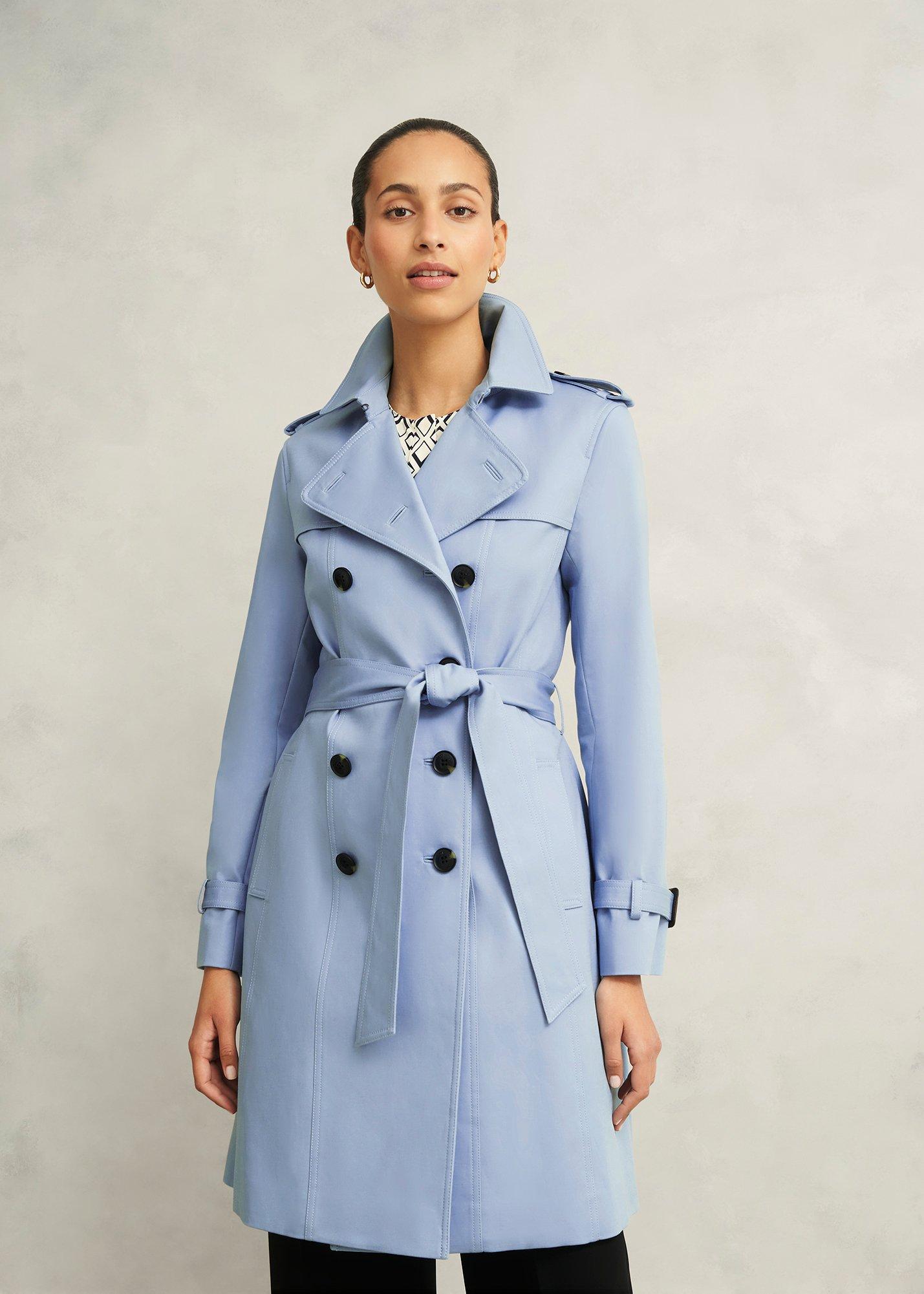 Petite Skylar Shower Resistant Trench Coat, Pale Blue, hi-res