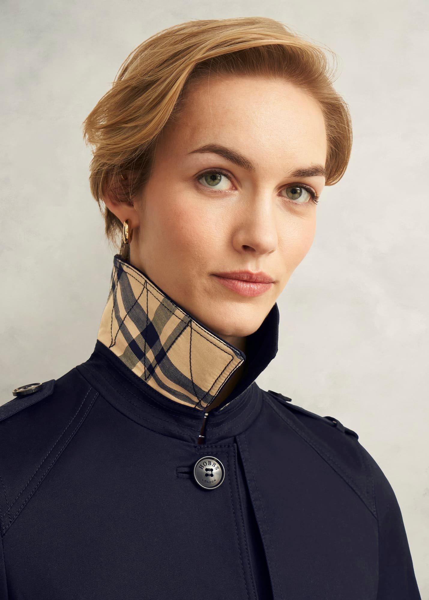 Hallie Shower Resistant Trench, Navy, hi-res