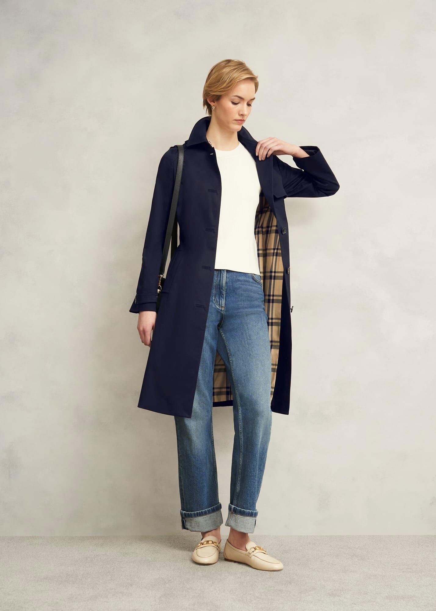 Hallie Shower Resistant Trench, Navy, hi-res