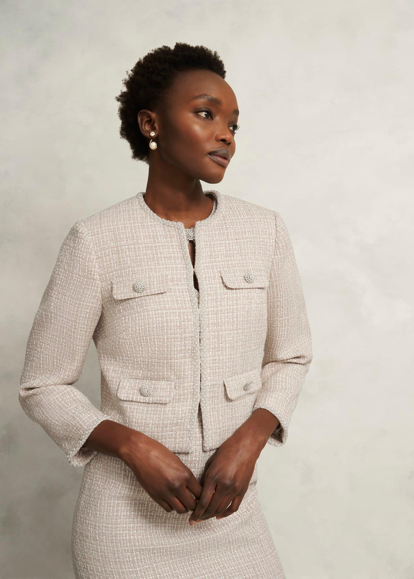 Oriana Tweed Jacket, Oyster, hi-res