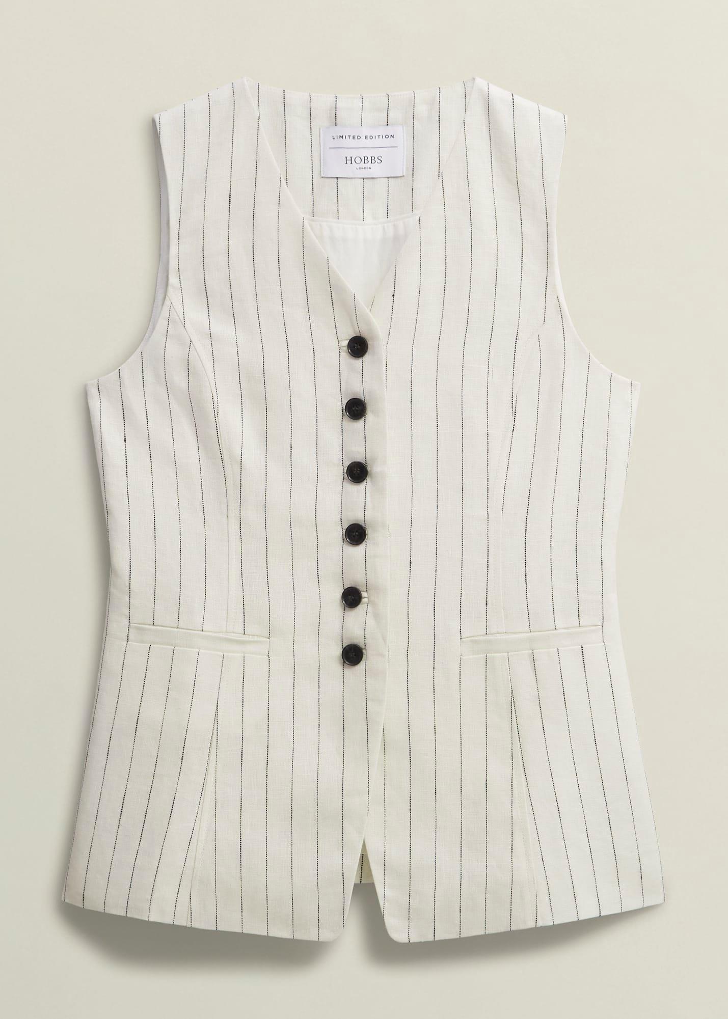 Groombridge Linen Waistcoat, Ivory Navy, hi-res