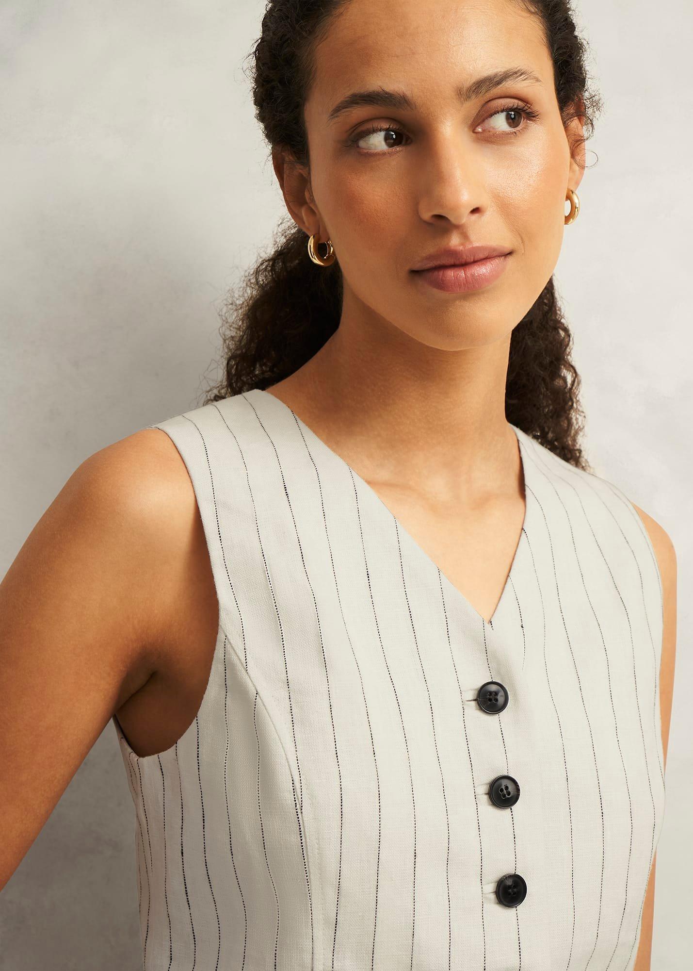 Groombridge Linen Waistcoat, Ivory Navy, hi-res