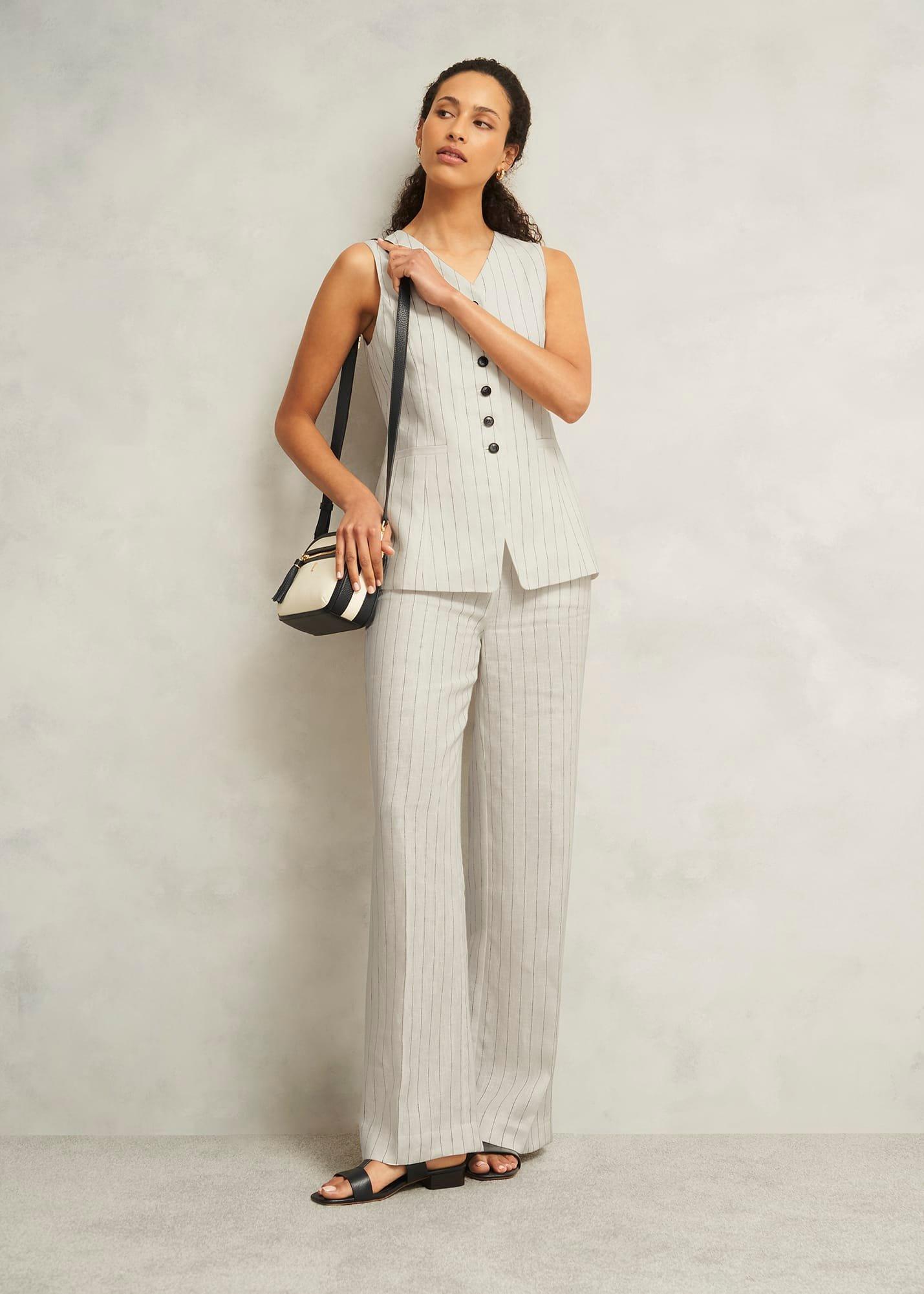 Groombridge Linen Waistcoat, Ivory Navy, hi-res