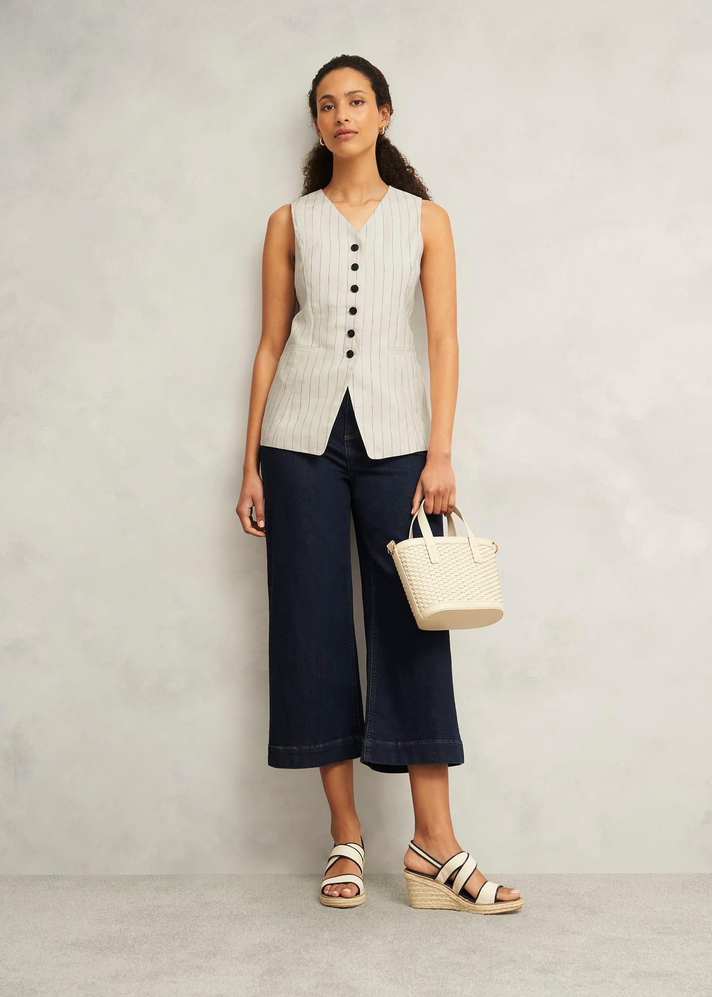 Groombridge Linen Waistcoat, Ivory Navy, hi-res