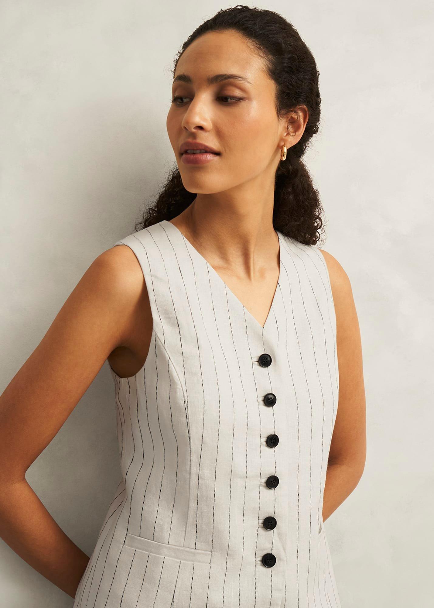 Groombridge Linen Waistcoat, Ivory Navy, hi-res