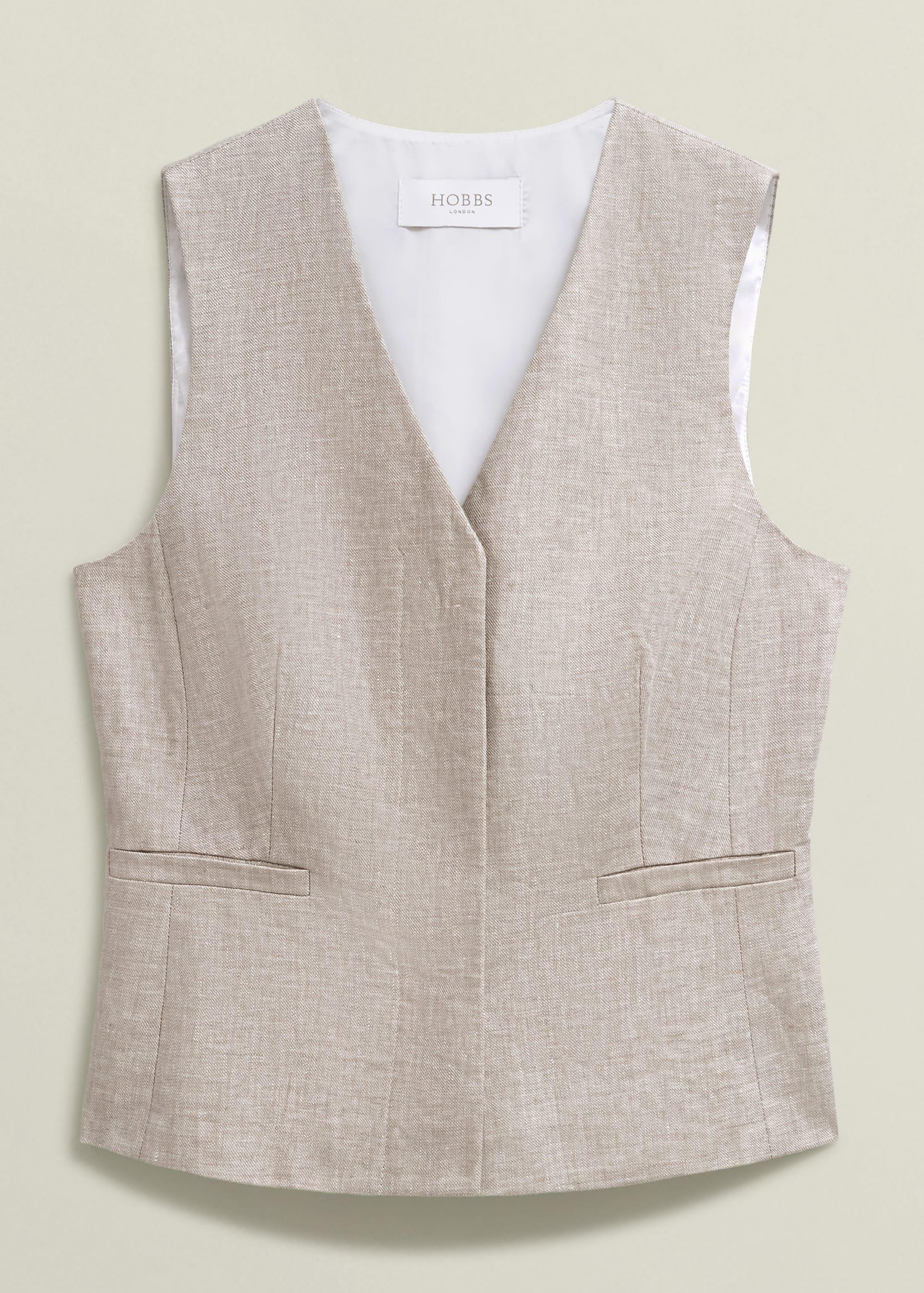 Alessia Linen Waistcoat, Neutral, hi-res