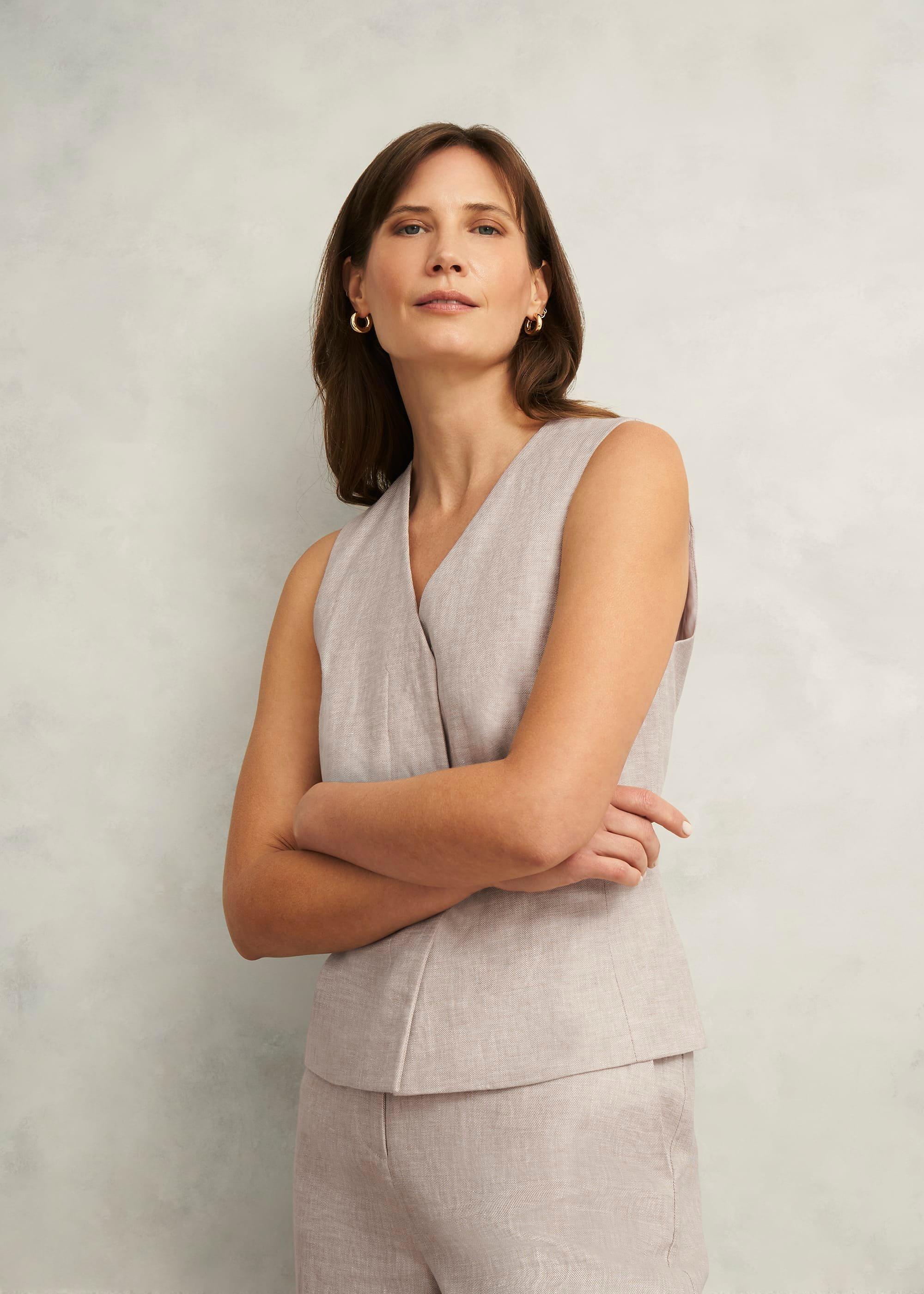 Alessia Linen Waistcoat, Neutral, hi-res