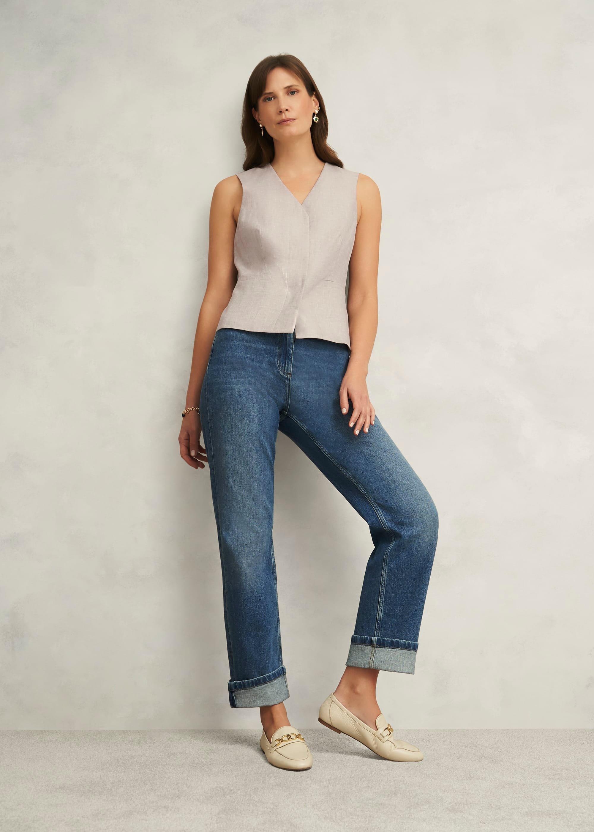 Alessia Linen Waistcoat, Neutral, hi-res