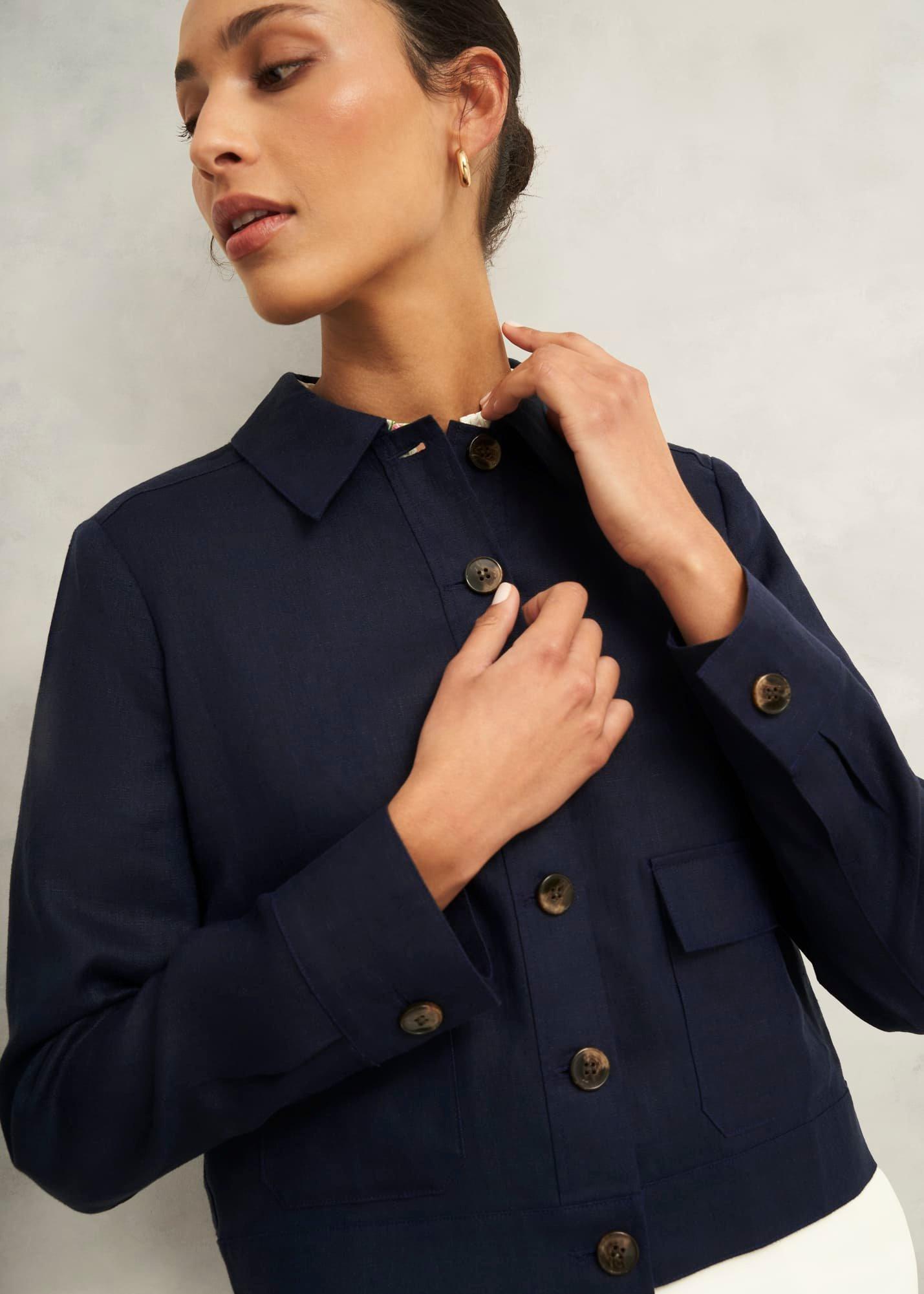 Clarence Linen Jacket, Navy, hi-res