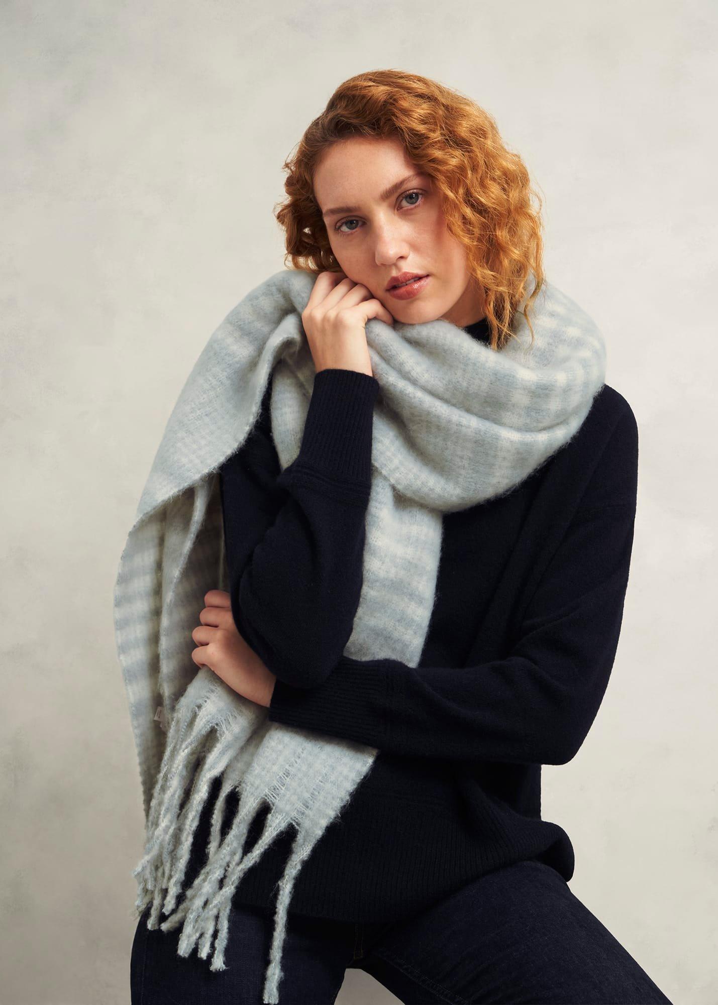 Sasha Check Scarf, Grey Ivory, hi-res