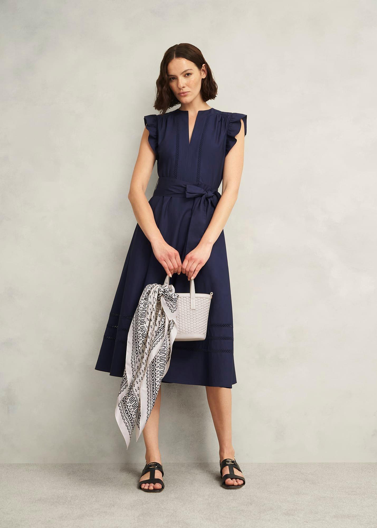 Bria Silk Scarf, Cream Navy, hi-res