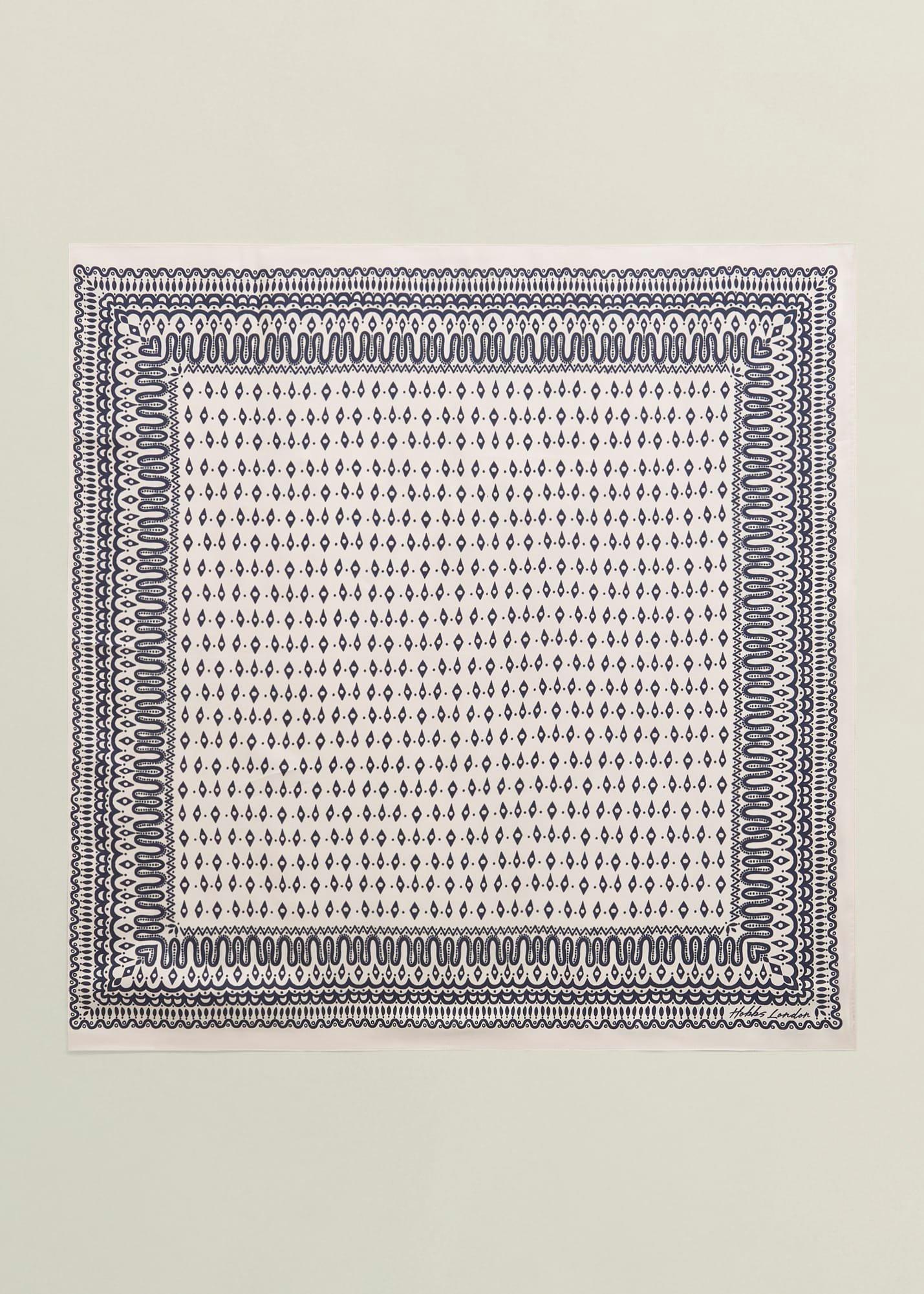 Bria Silk Scarf, Cream Navy, hi-res