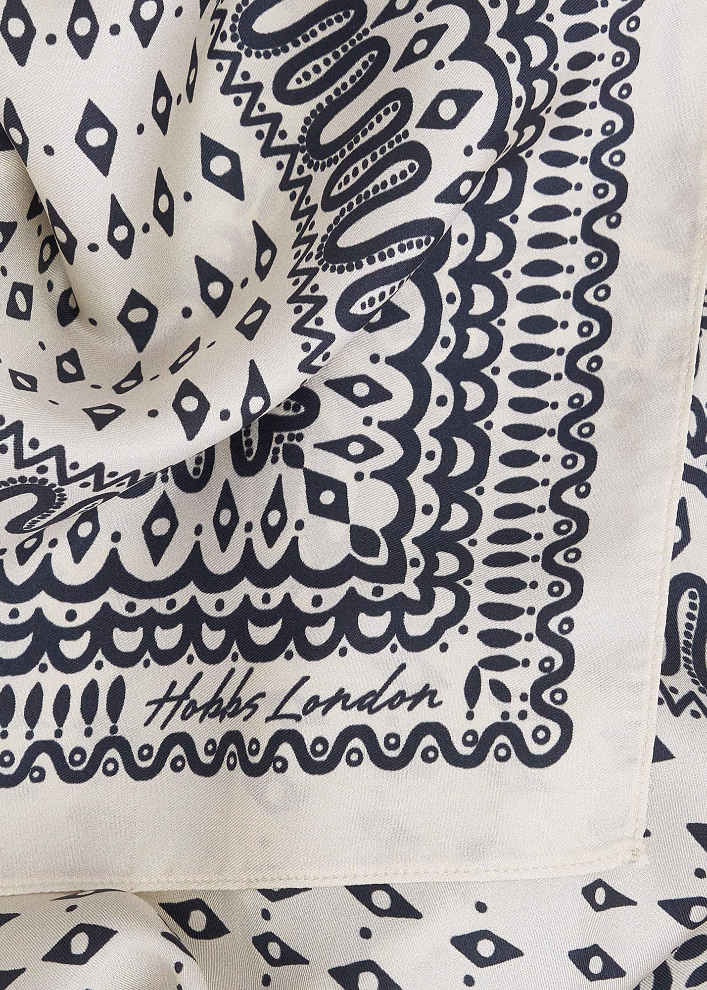 Bria Silk Scarf, Cream Navy, hi-res