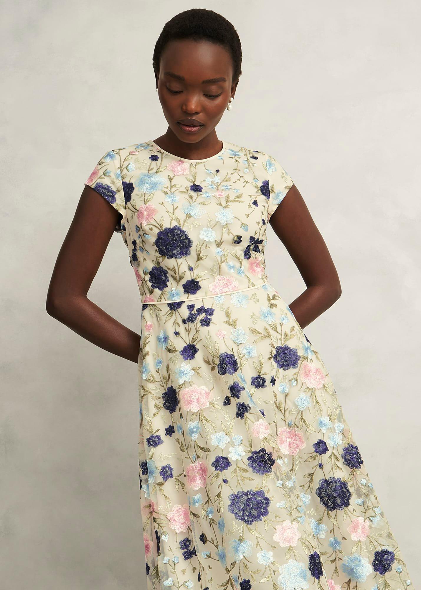 Petite Tia Embroidered Dress, Cream Multi, hi-res