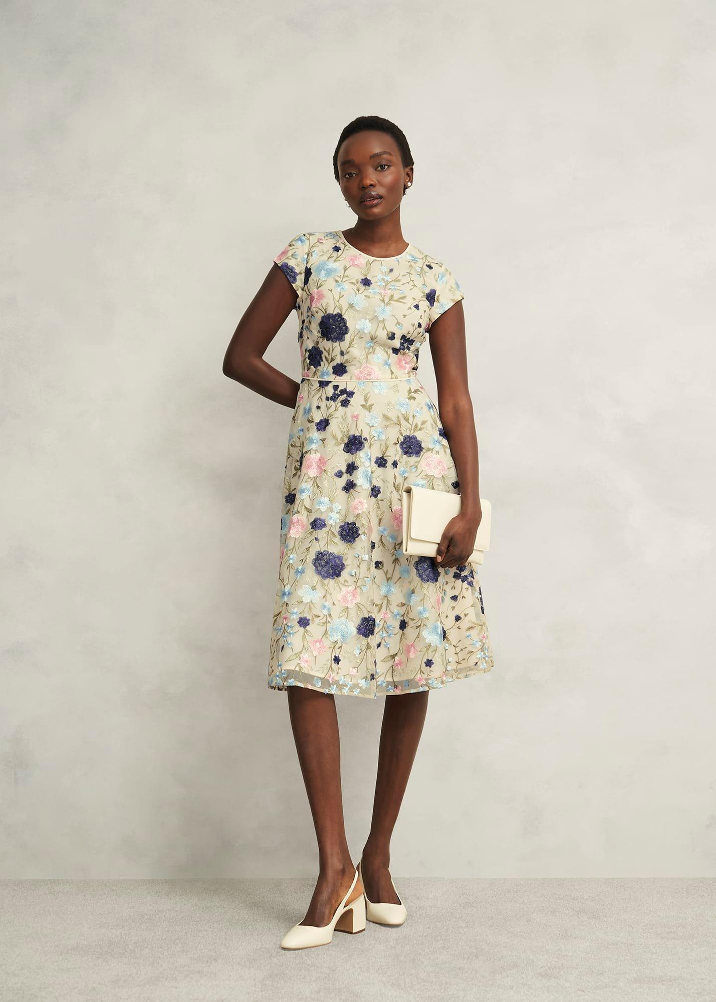 Petite Tia Embroidered Dress, Cream Multi, hi-res