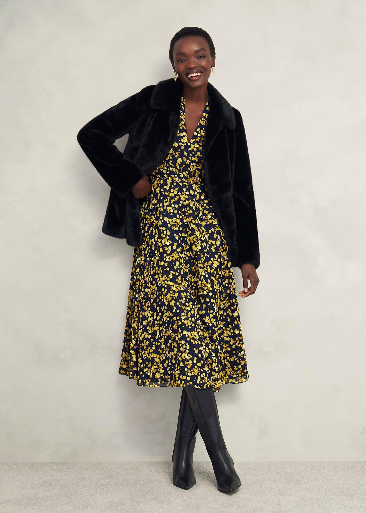 Petite Aurora Dress, Navy Yellow, hi-res