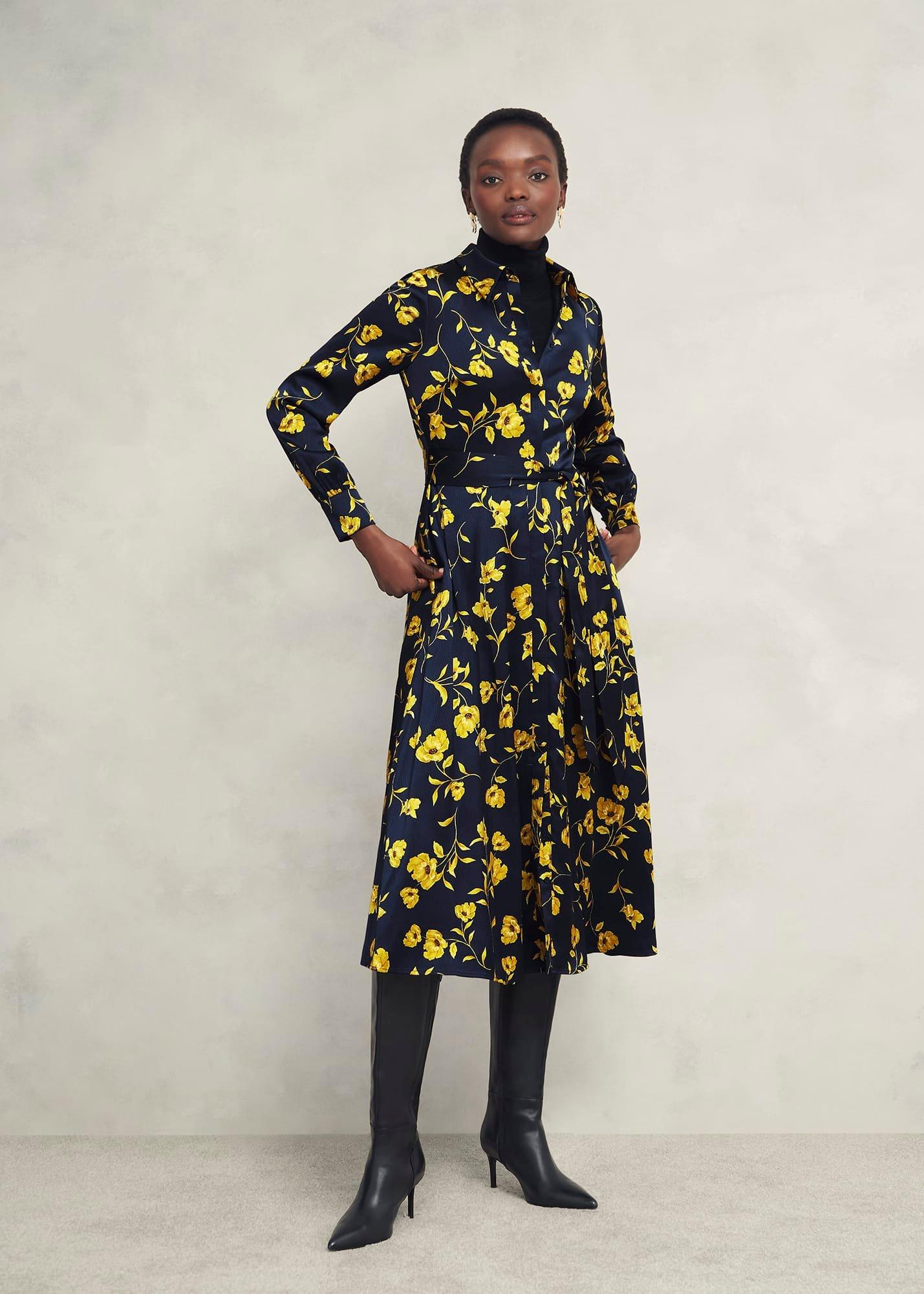 Amelia Shirt Dress, Navy Yellow, hi-res