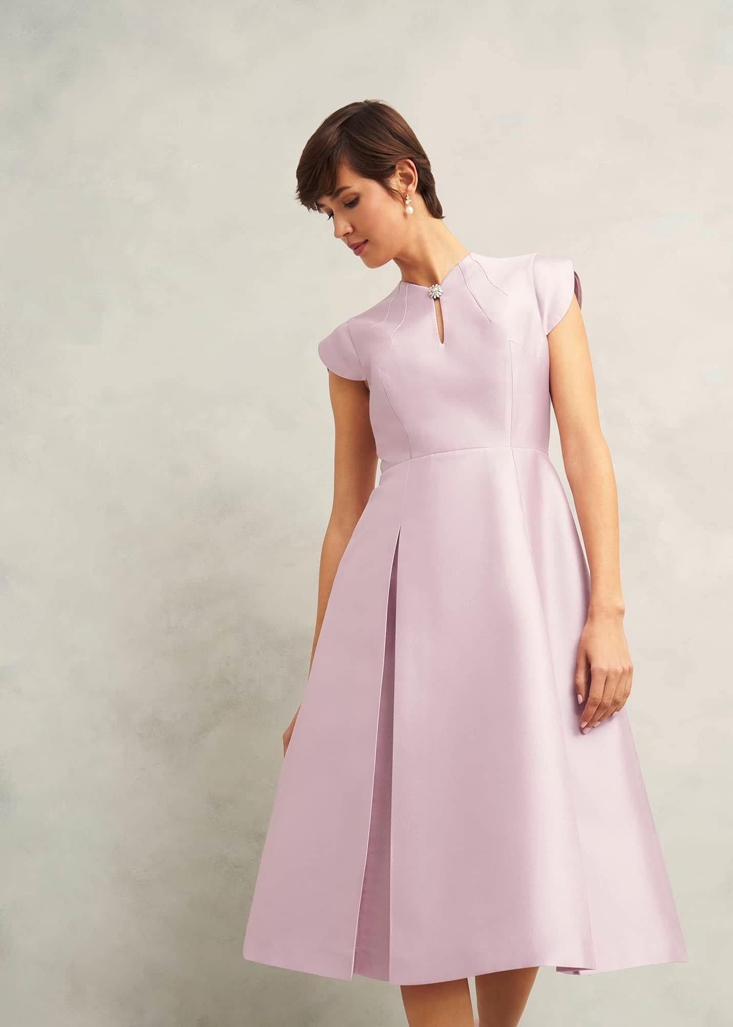 Rhea Wool Silk Dress, Soft Petal Pink, hi-res