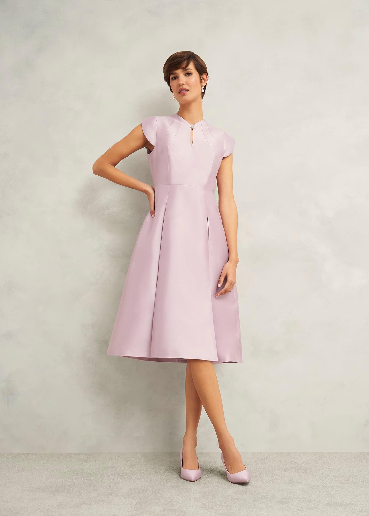 Rhea Wool Silk Dress, Soft Petal Pink, hi-res