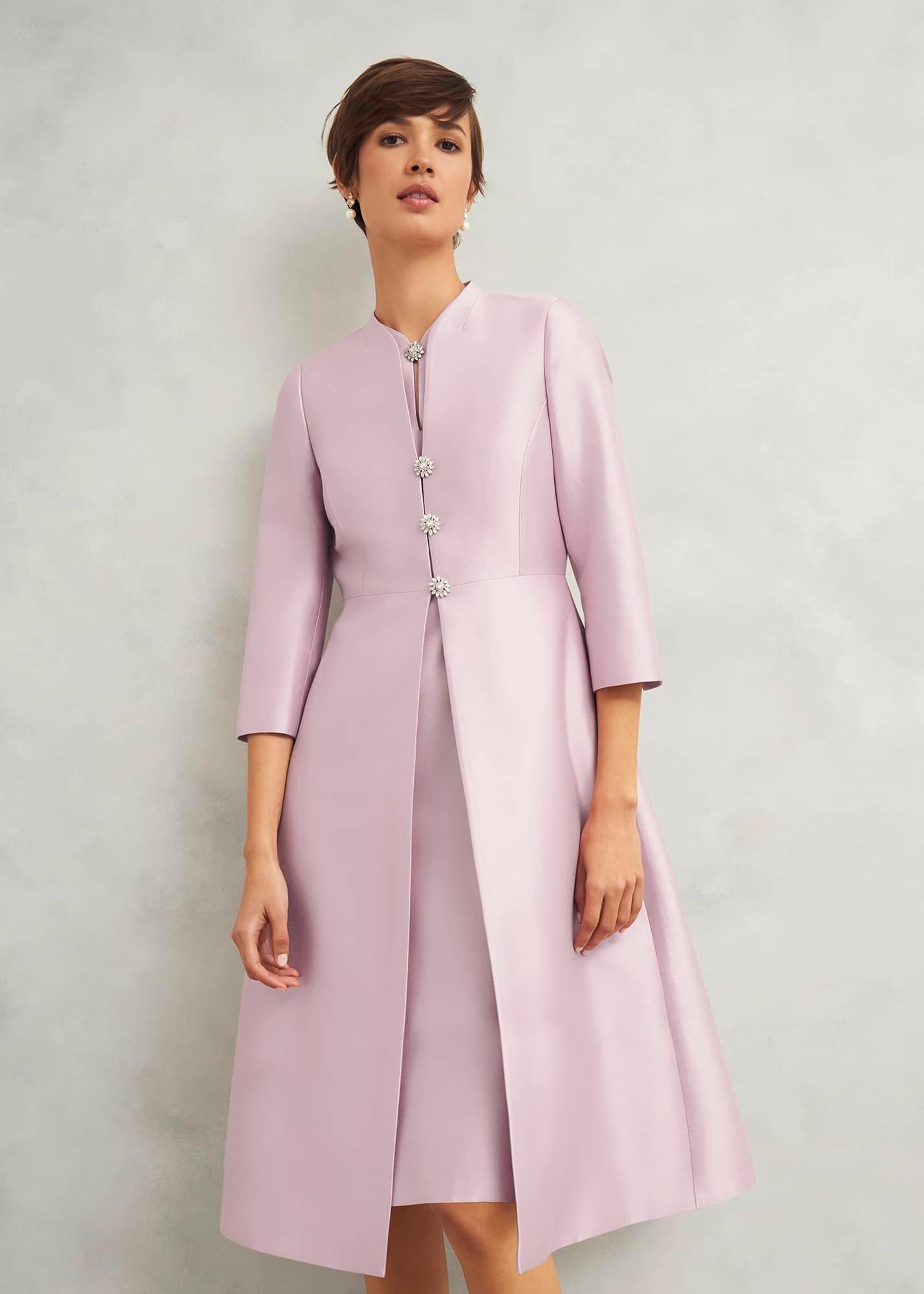 Rhea Wool Silk Dress, Soft Petal Pink, hi-res