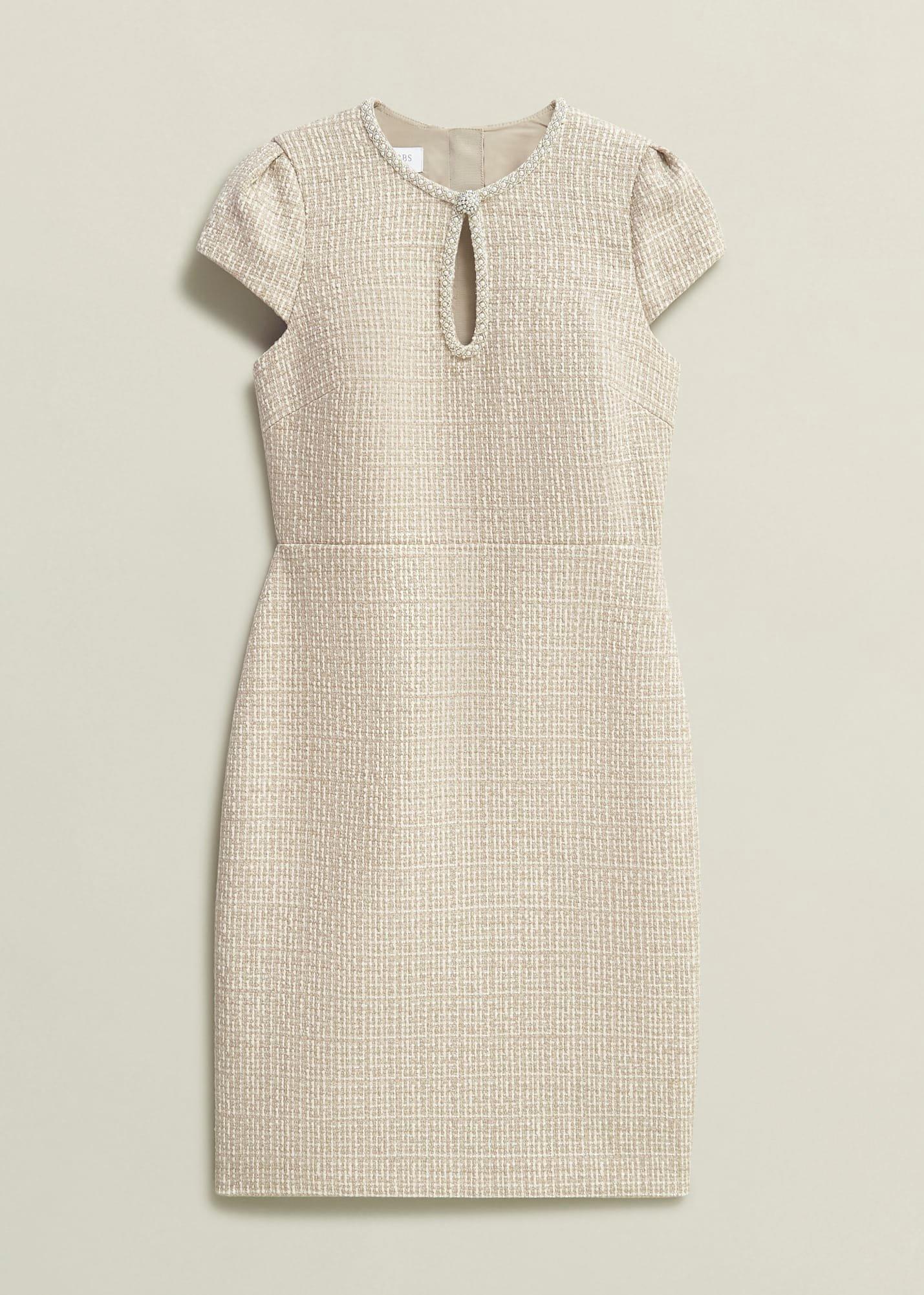 Oriana Tweed Dress, Oyster, hi-res