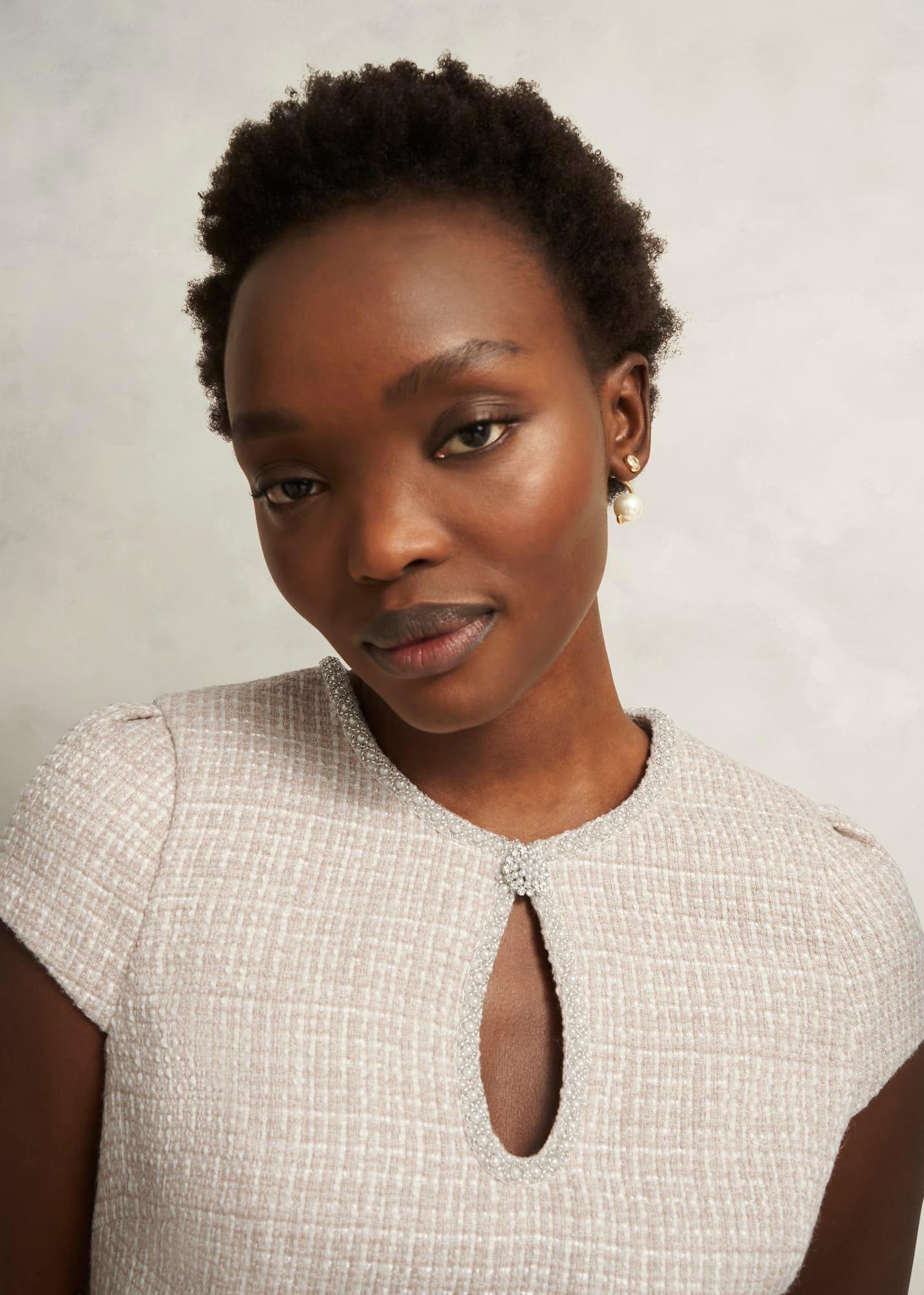 Oriana Tweed Dress, Oyster, hi-res