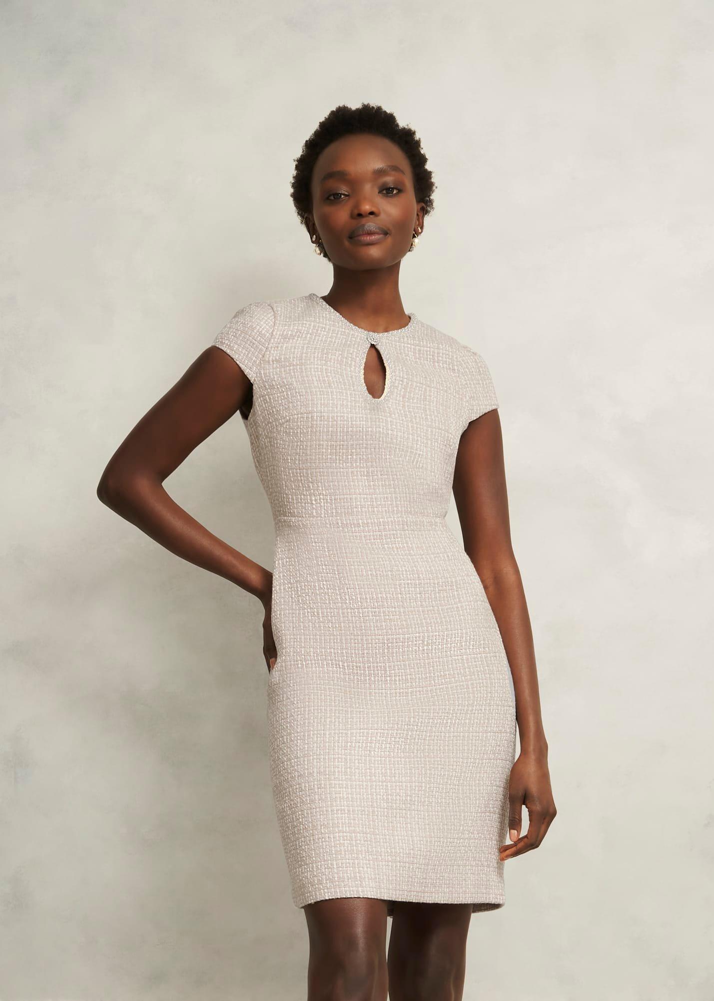 Oriana Tweed Dress, Oyster, hi-res