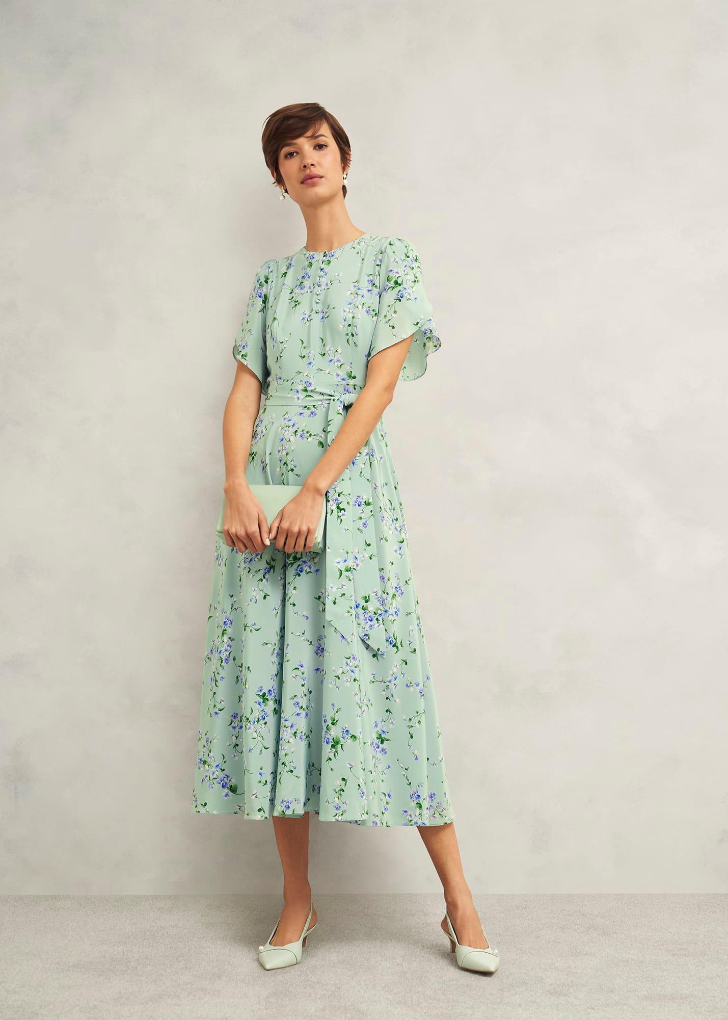 Sophia Silk Belted Dress, Sage Multi, hi-res