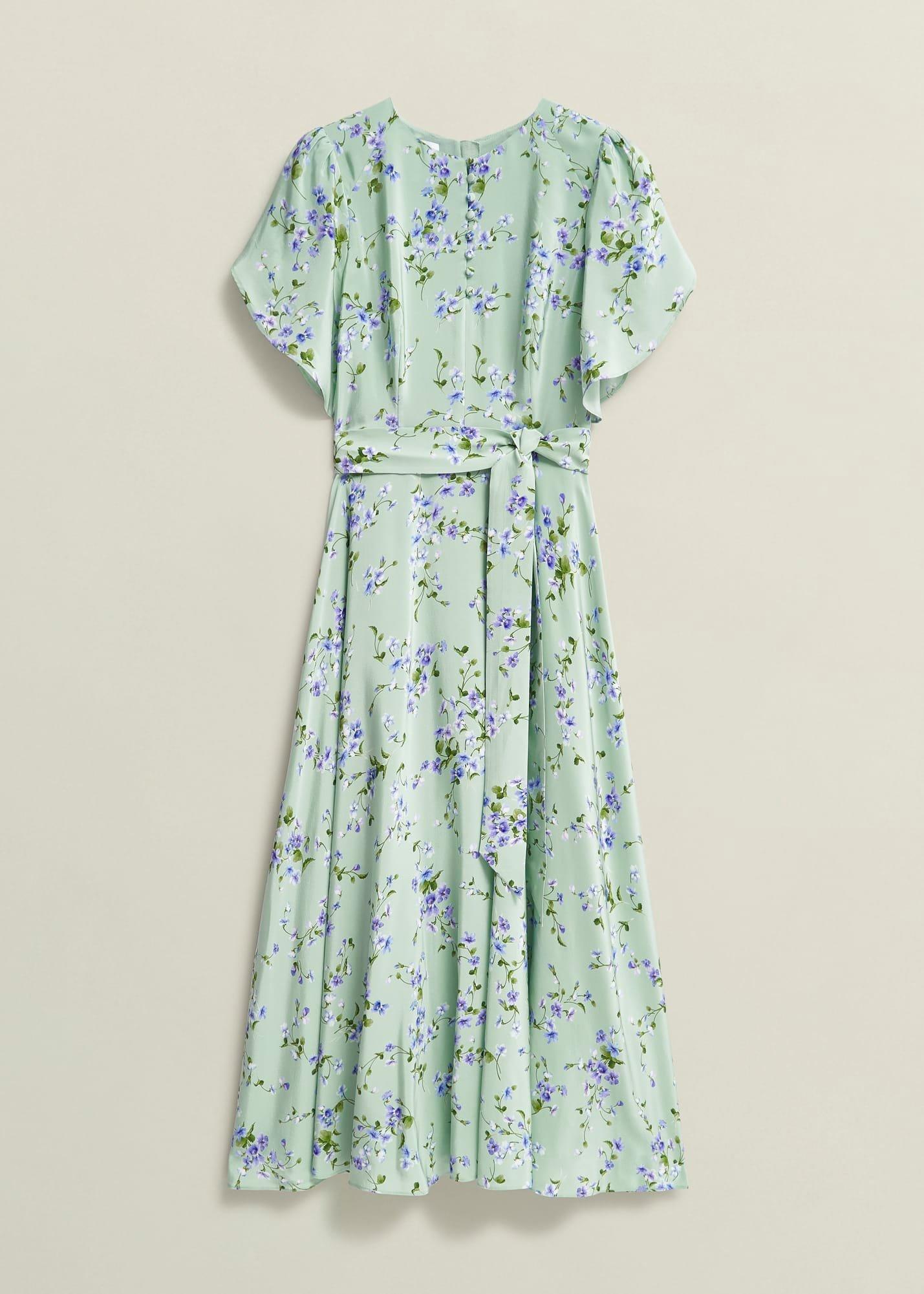 Petite Sophia Silk Belted Dress, Sage Multi, hi-res