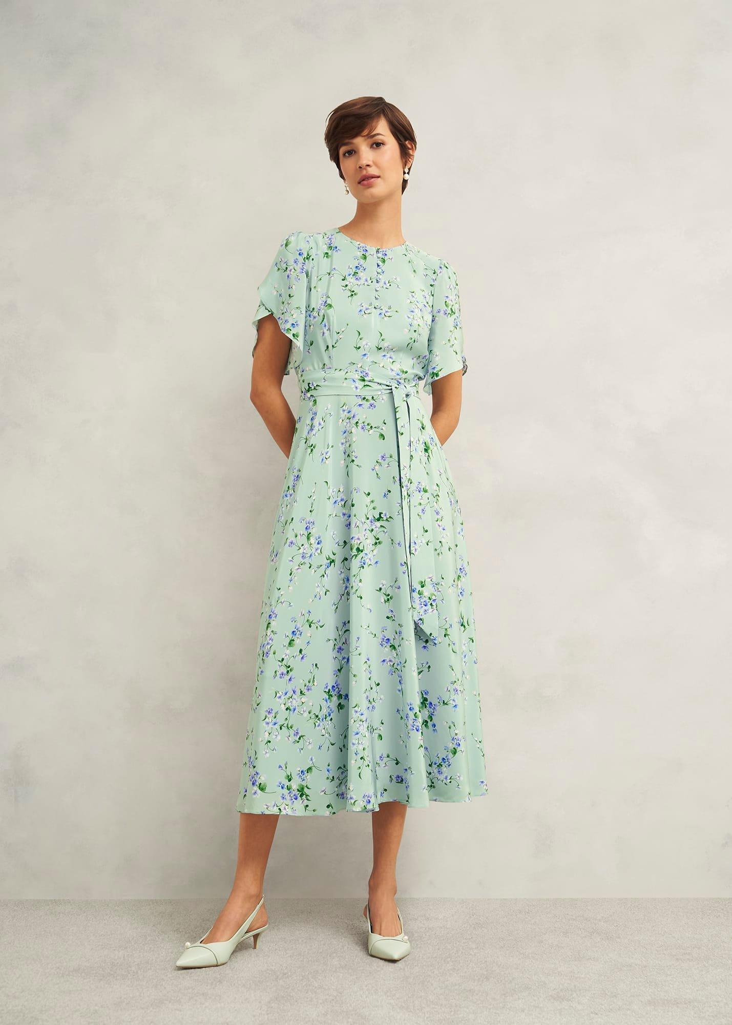 Petite Sophia Silk Belted Dress, Sage Multi, hi-res