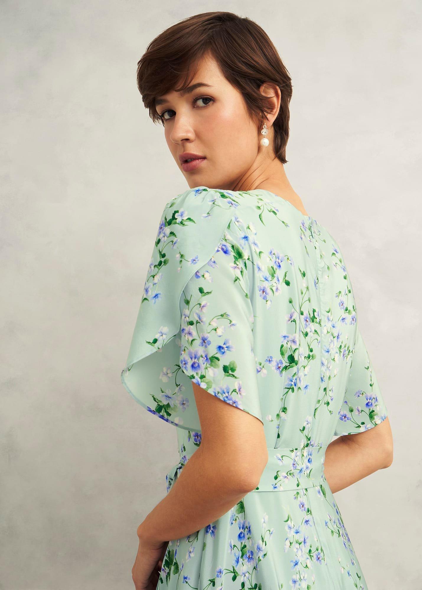 Petite Sophia Silk Belted Dress, Sage Multi, hi-res