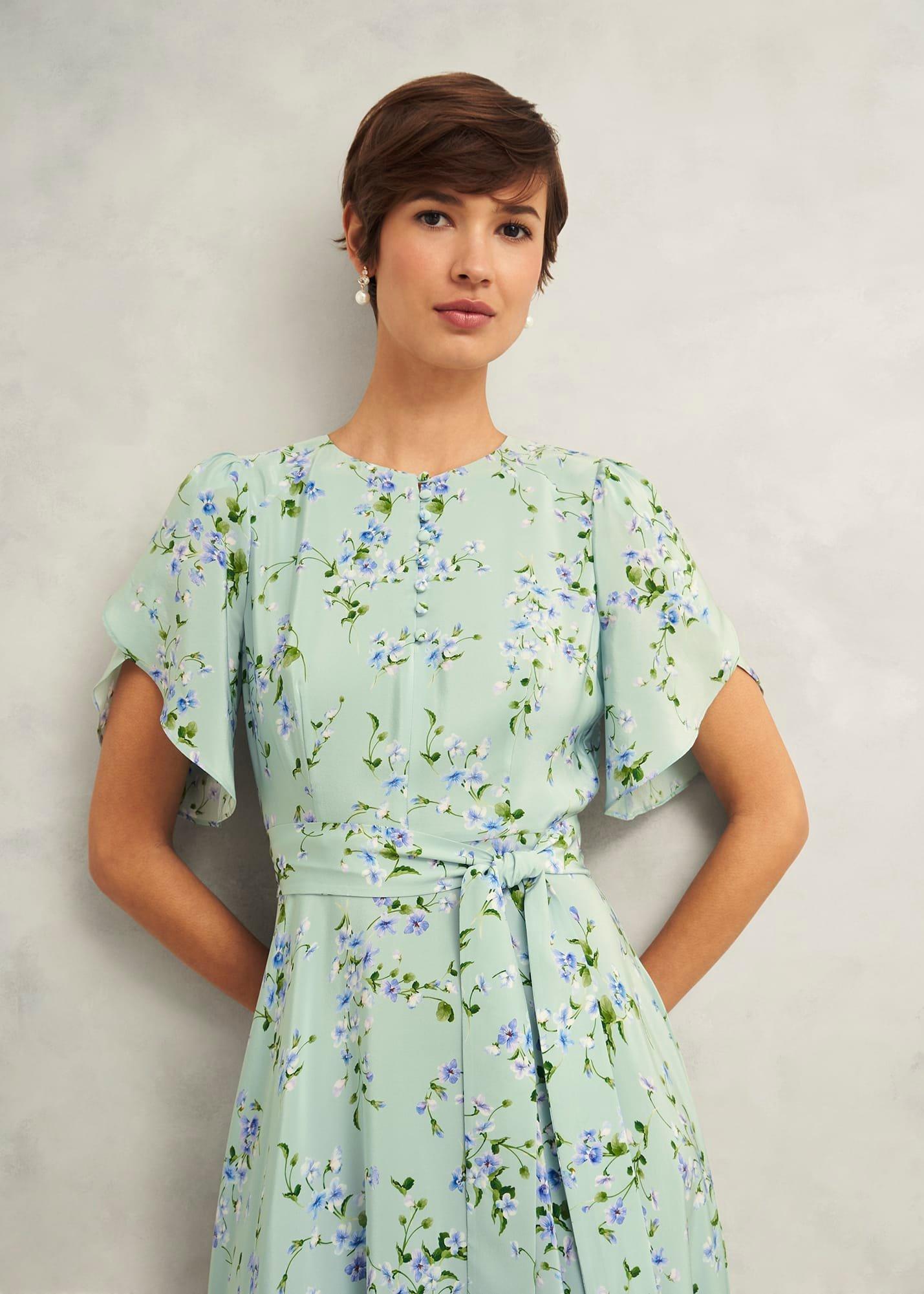 Petite Sophia Silk Belted Dress, Sage Multi, hi-res