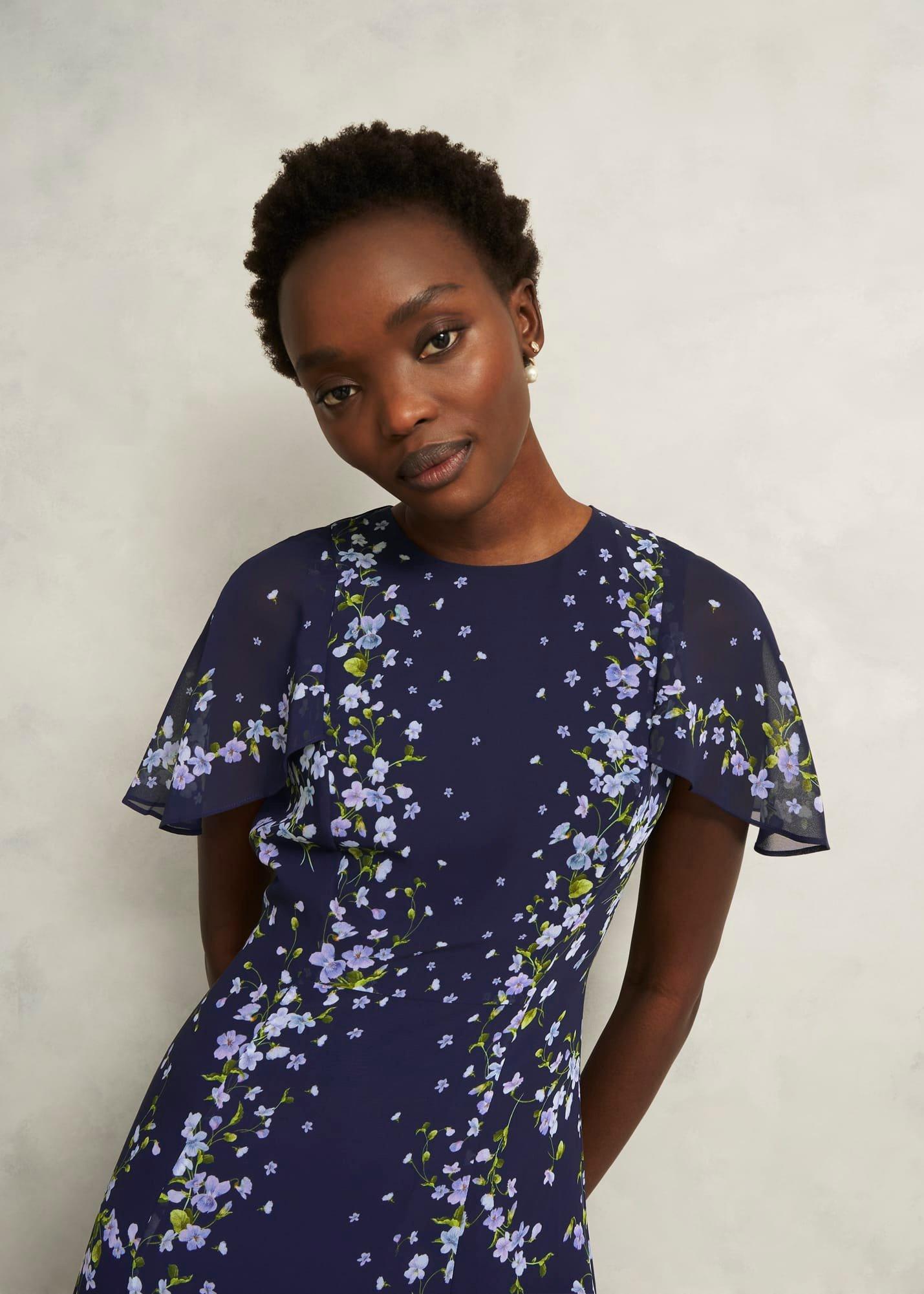 Rosella Cape Dress, Midnight Multi, hi-res