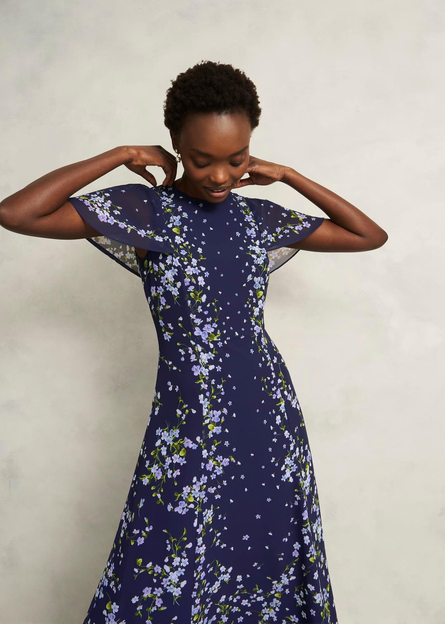 Rosella Cape Dress, Midnight Multi, hi-res